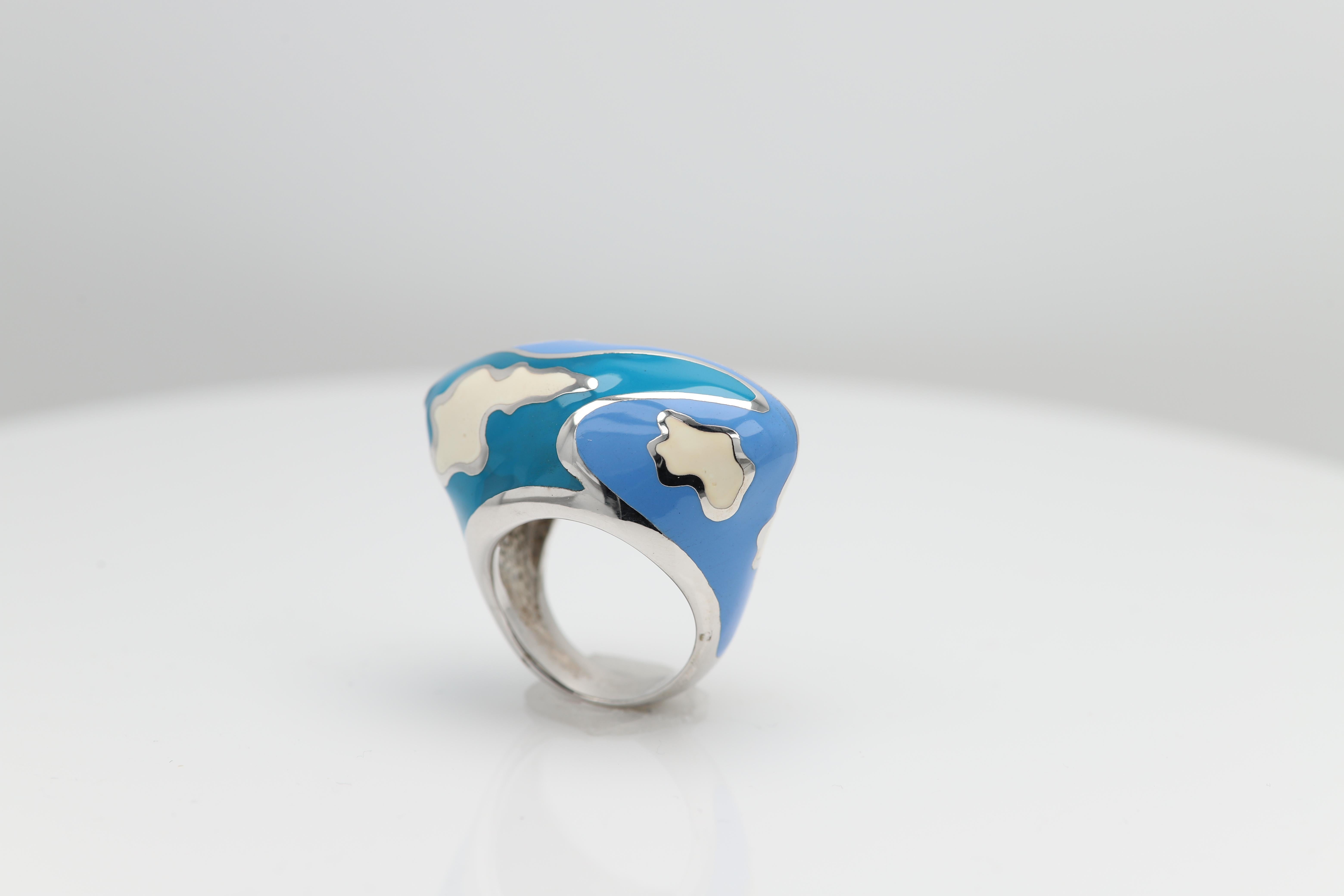 Enamel Artistic Art Ring Inspired by famous world artist sterling silver 925, hand made in Italy, finger size 7  (NOT RESIZABLE) . Approx design area size:  34 x 20 mm (1.25' inch ) diameter(1' inch), Slightly imperfections may exist due to