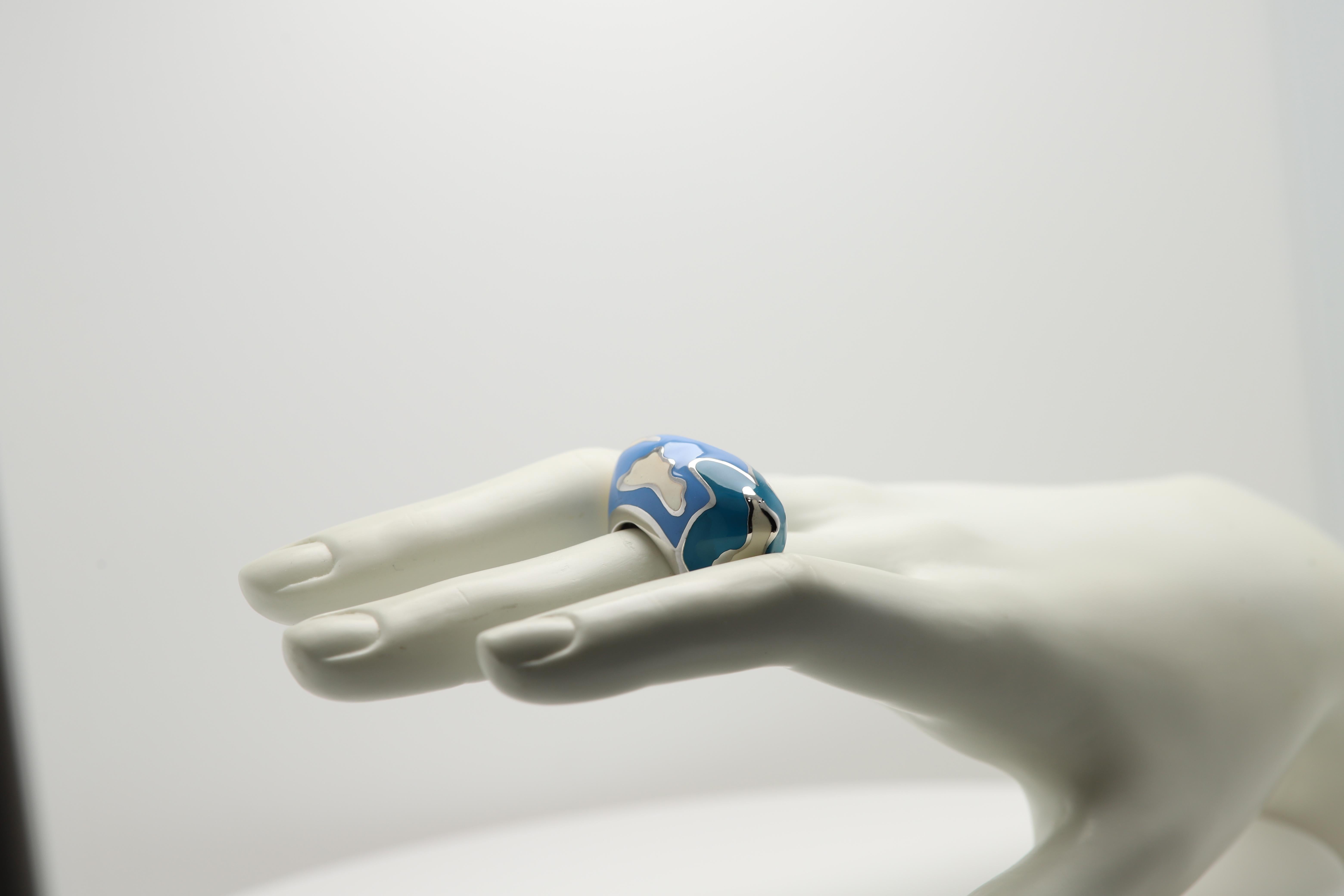 Women's Gaudi Art Inspired Ring Sterling Silver Made in Italy Fine Art Enamel Ring For Sale