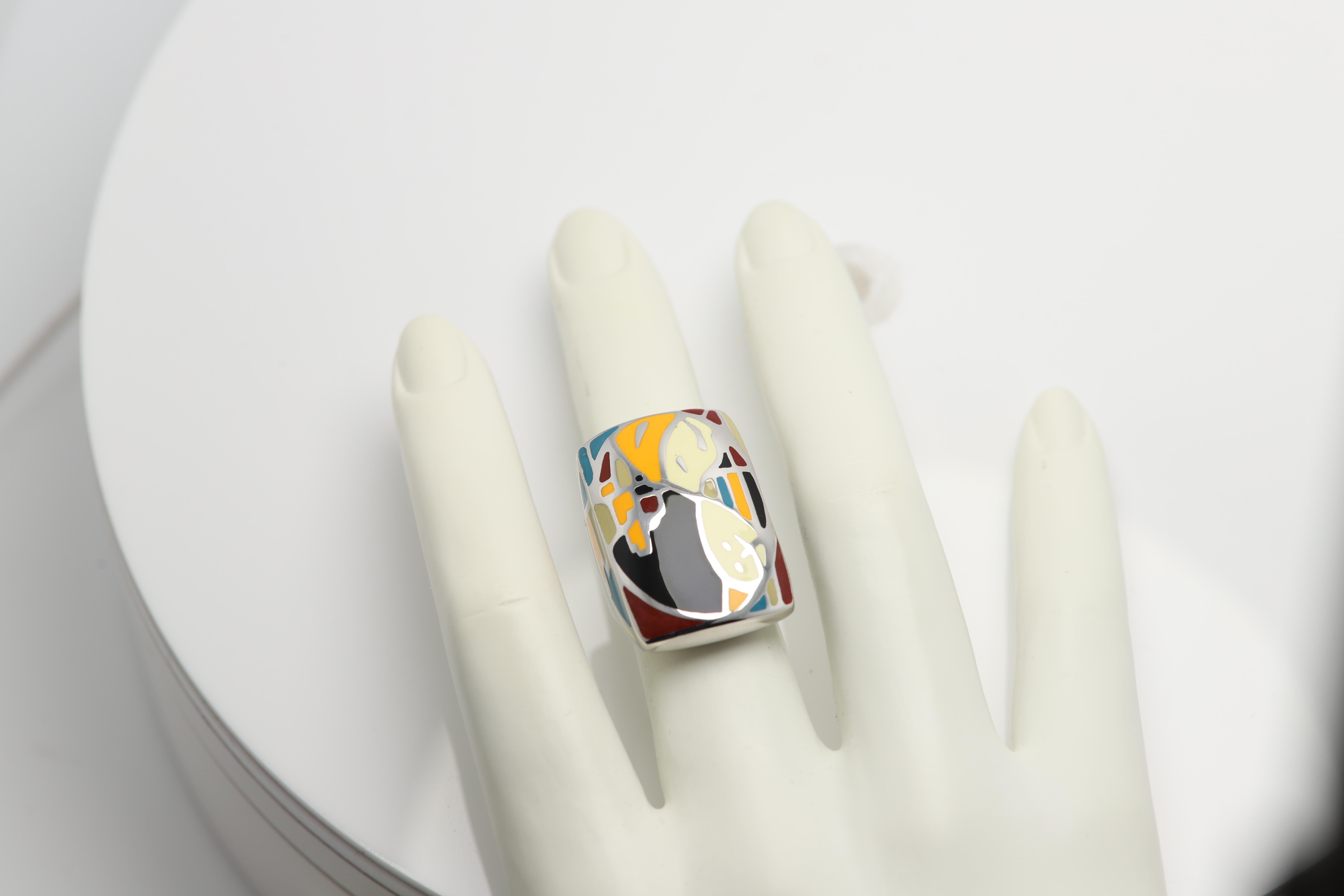 Women's Gaudi Art Inspired Ring Sterling Silver Made in Italy Fine Enamel Ring For Sale