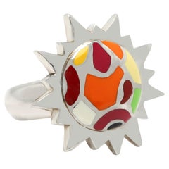 Gaudi Art Inspired Ring Sterling Silver Made in Italy Fine Enamel Ring