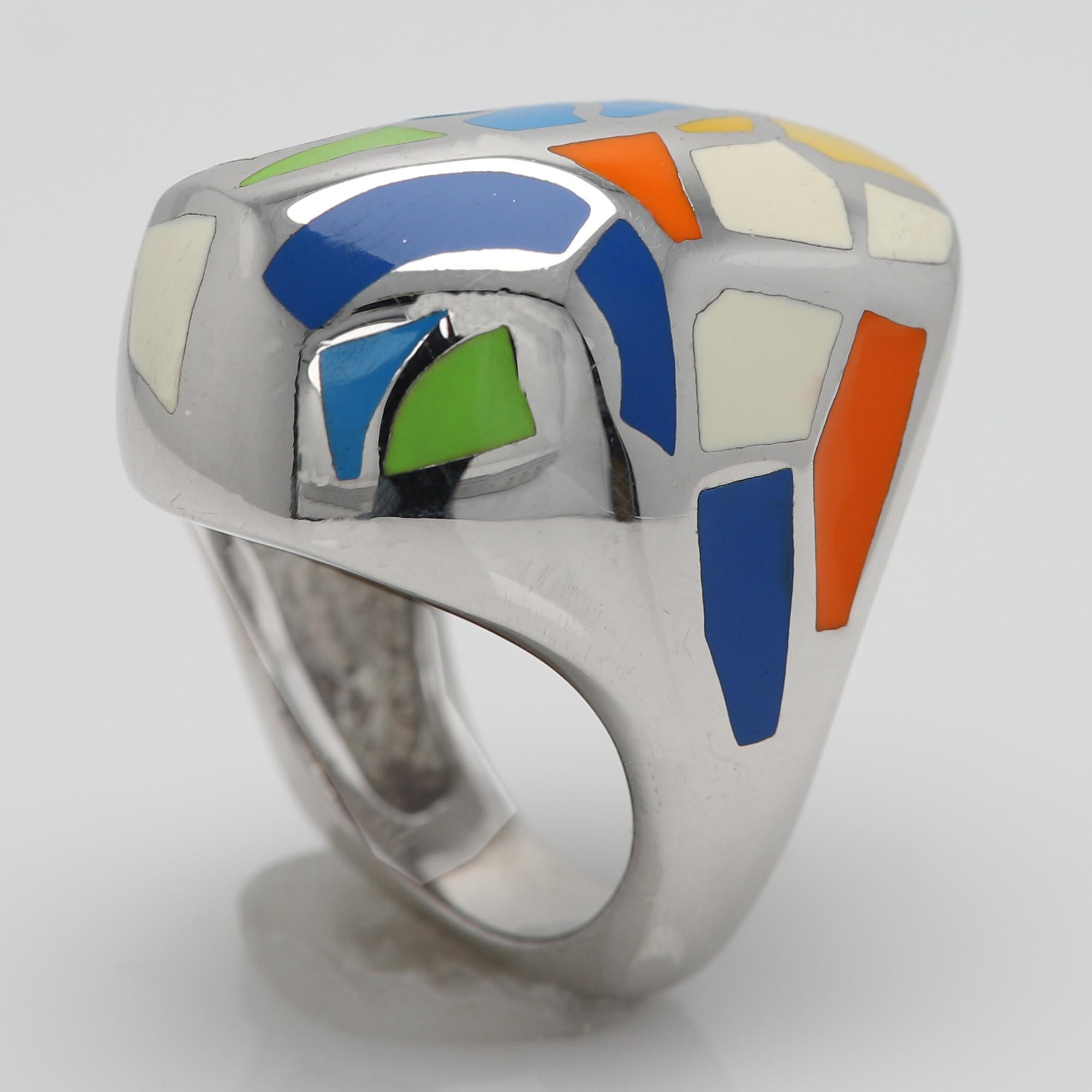 Gaudi Art Inspired Ring Sterling Silver Made in Italy Fine Enamel Ring For Sale 1