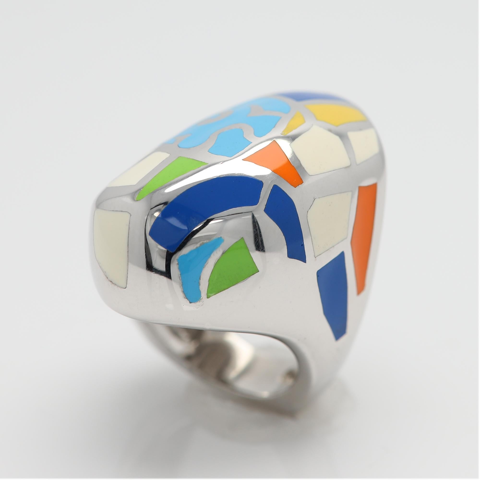 Gaudi Art Inspired Ring Sterling Silver Made in Italy Fine Enamel Ring For Sale 2