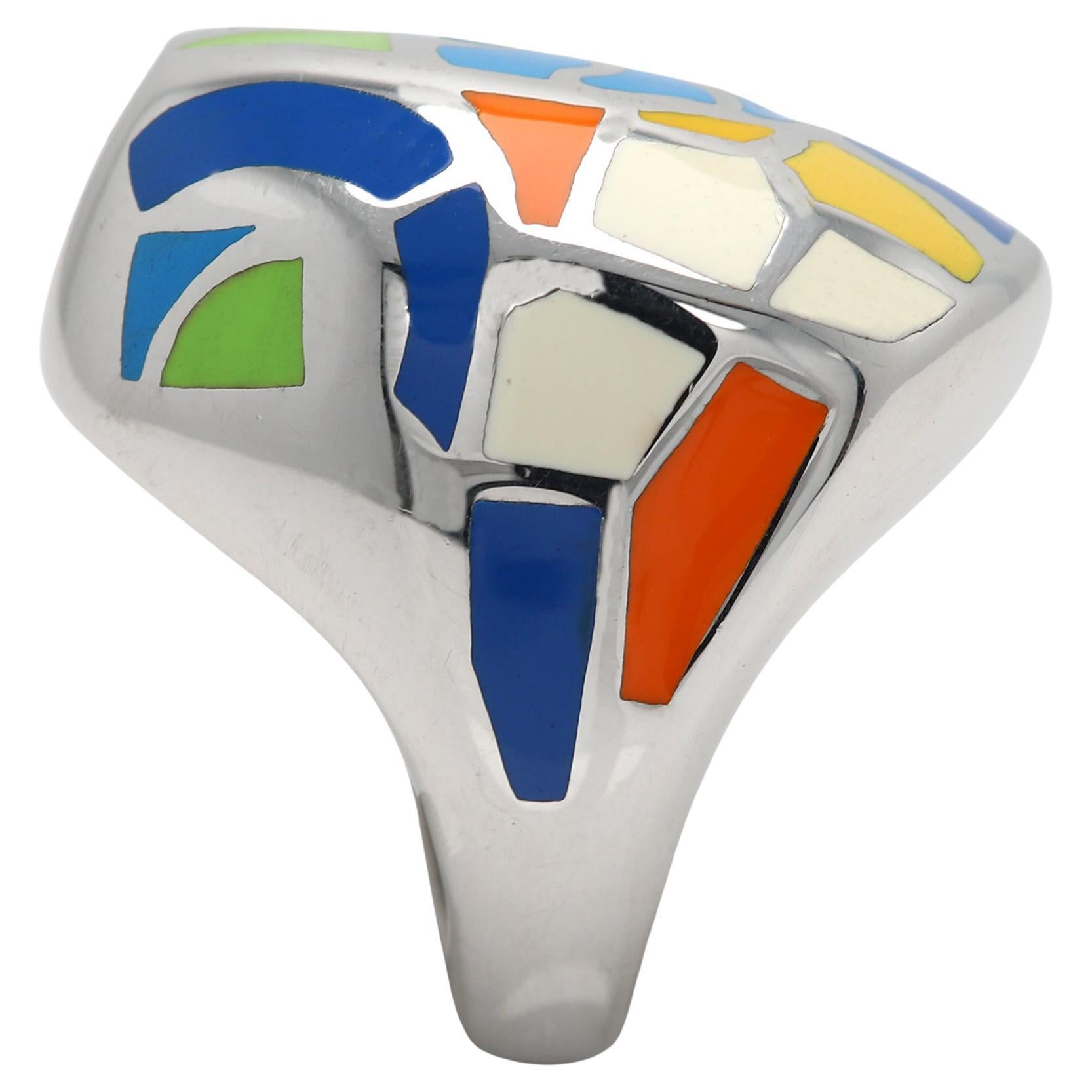 Gaudi Art Inspired Ring Sterling Silver Made in Italy Fine Enamel Ring For Sale