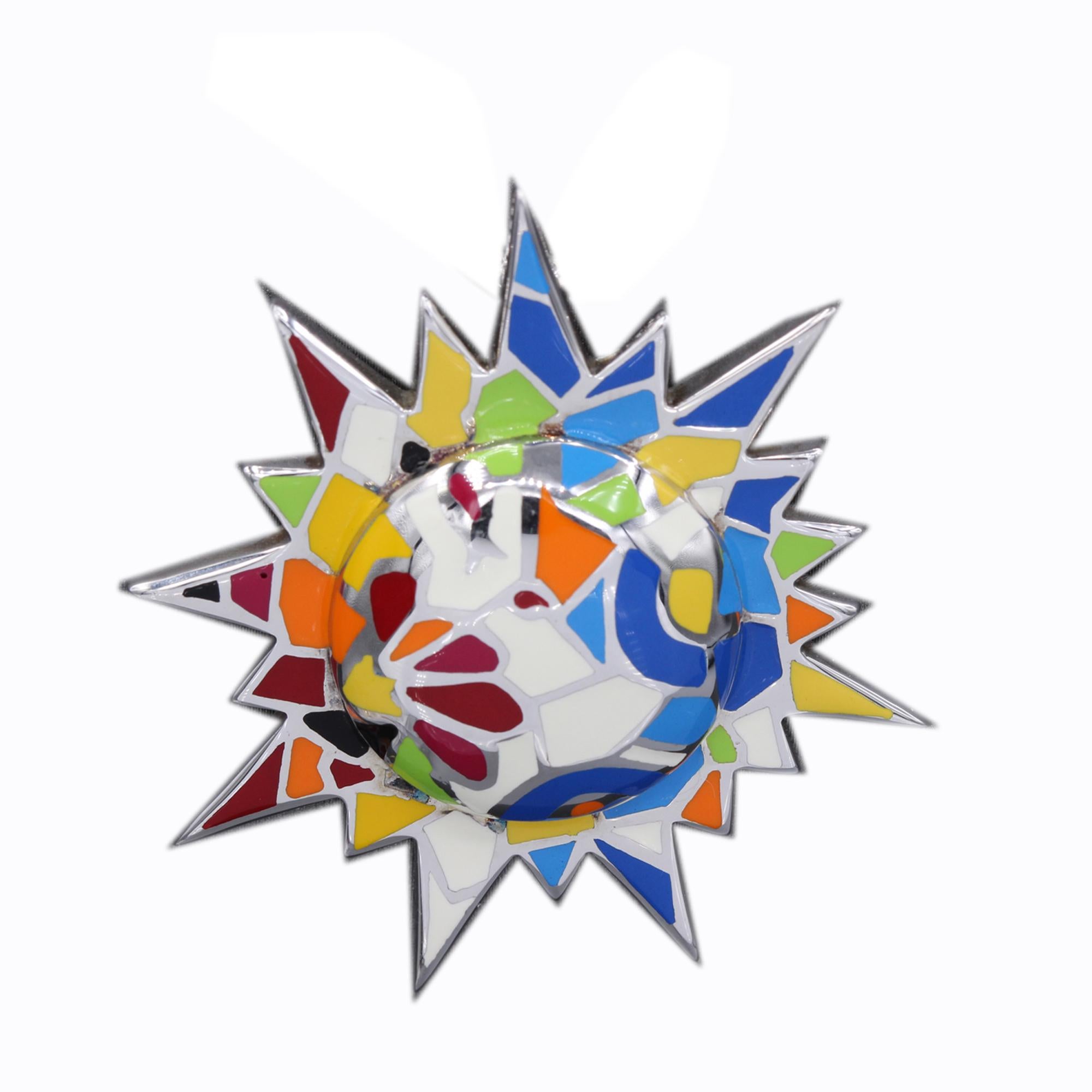 Gaudi Art Inspired Sun Necklace Silver 925 Art Jewelry Large Enamel Pendant 7