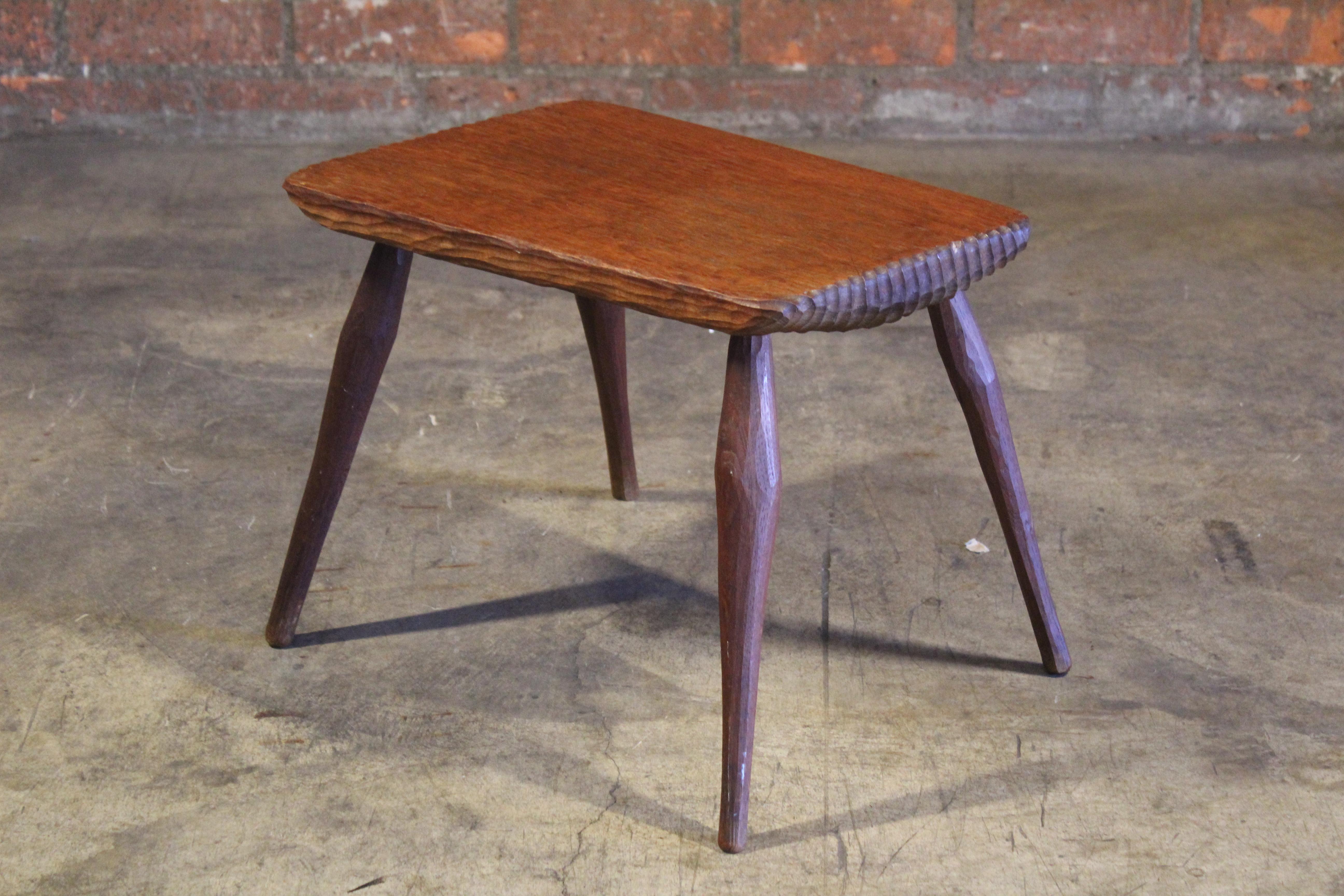 Rustic Gauged Oak Side Table Attributed to Jean Touret for Marolles, France, 1960s For Sale