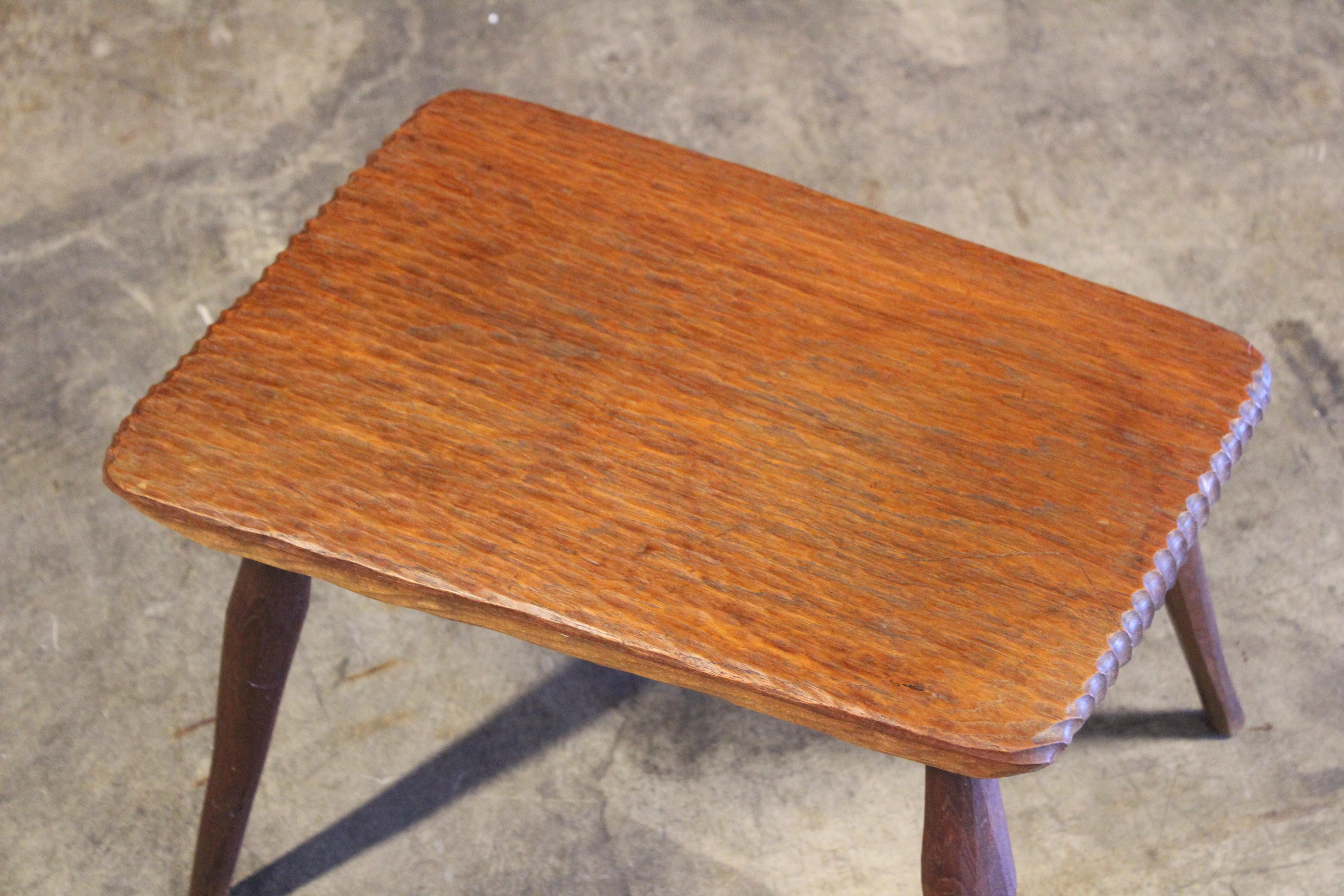 Hand-Carved Gauged Oak Side Table Attributed to Jean Touret for Marolles, France, 1960s For Sale