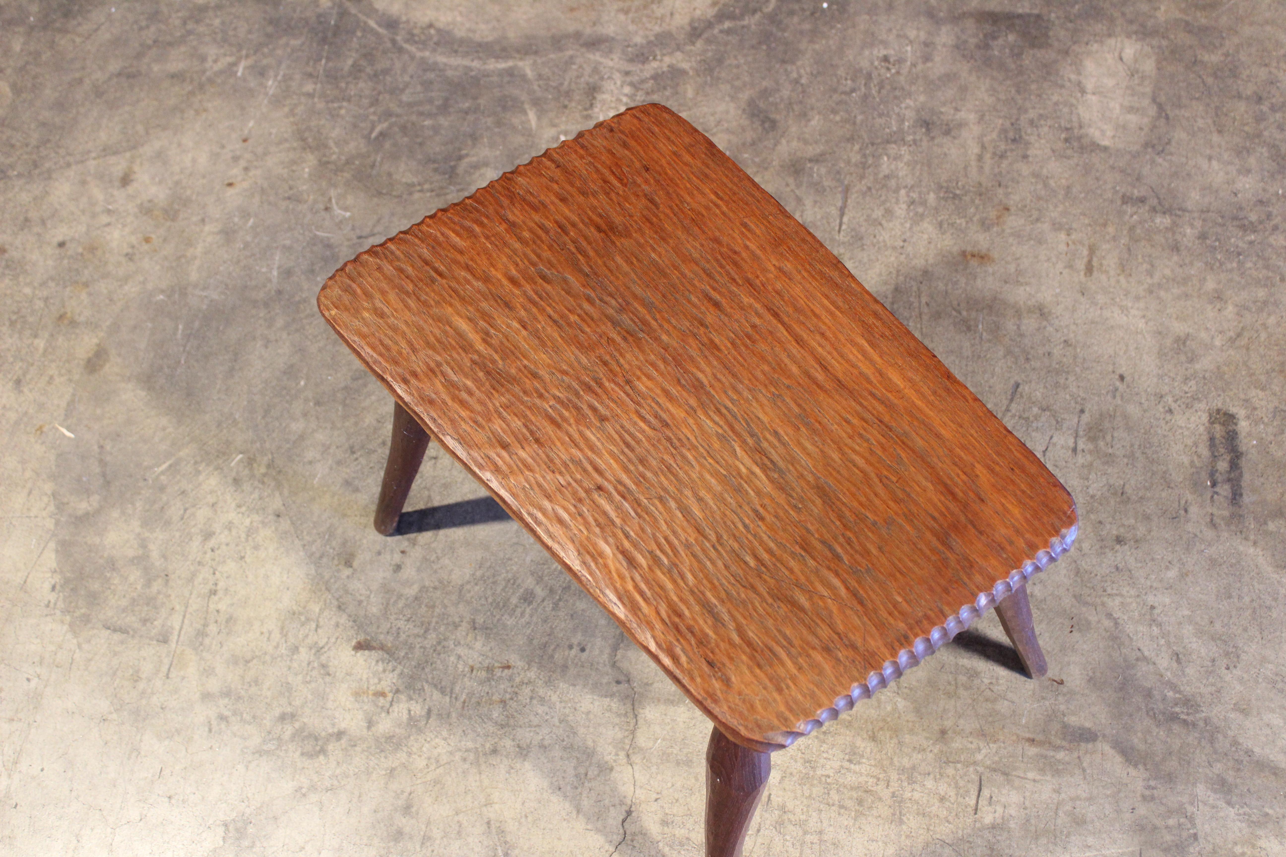 Gauged Oak Side Table Attributed to Jean Touret for Marolles, France, 1960s In Good Condition For Sale In Los Angeles, CA