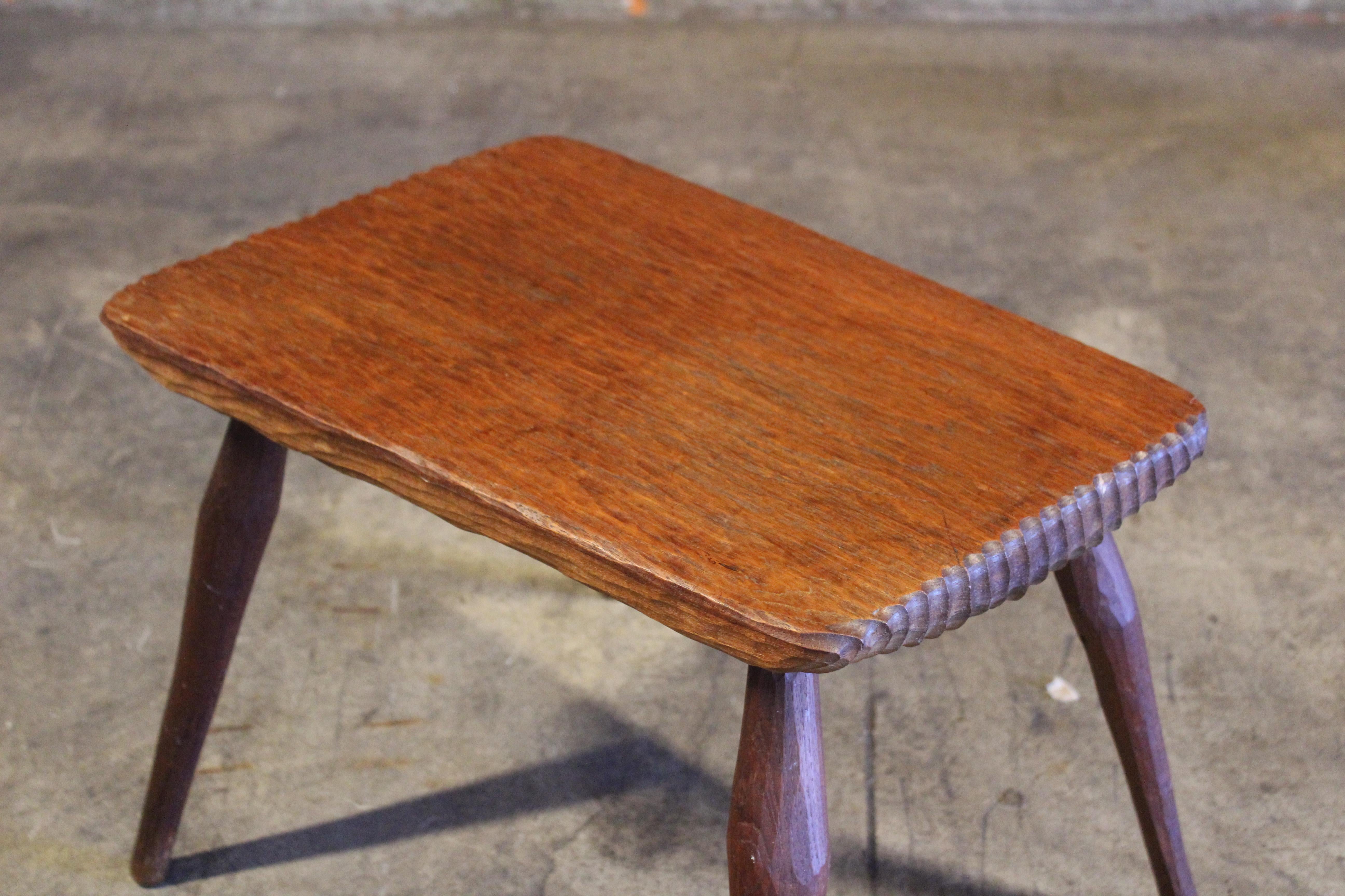 Mid-20th Century Gauged Oak Side Table Attributed to Jean Touret for Marolles, France, 1960s For Sale