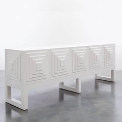 GAULTIER CREDENZA - Geometrical Square Door Design in White Lacquer