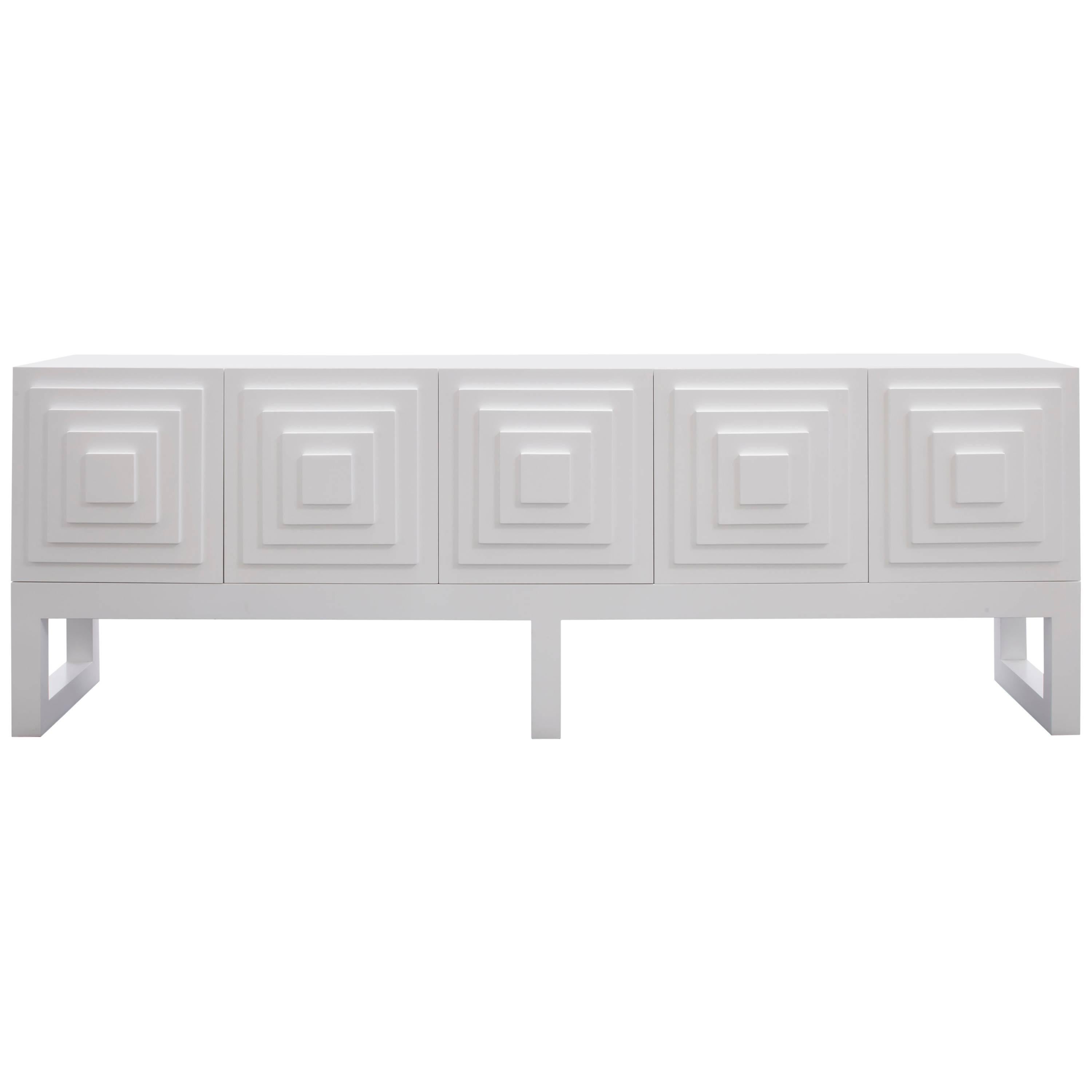 GAULTIER CREDENZA - Geometrical Square Door Design in White Lacquer For Sale