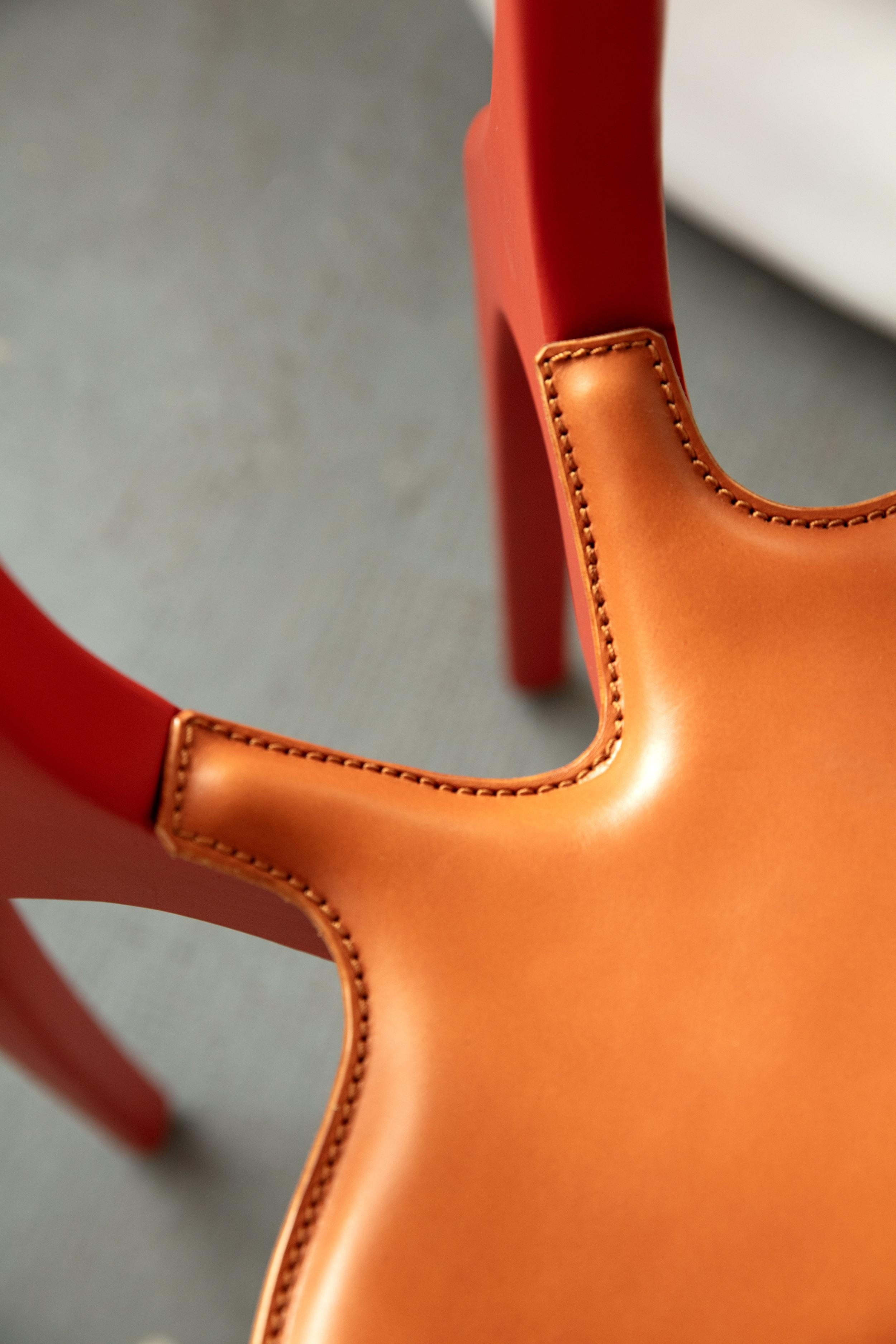 Gaulinetta dining chair by Oscar Tusquets red Lacquered Ash wood, contemporary For Sale 7