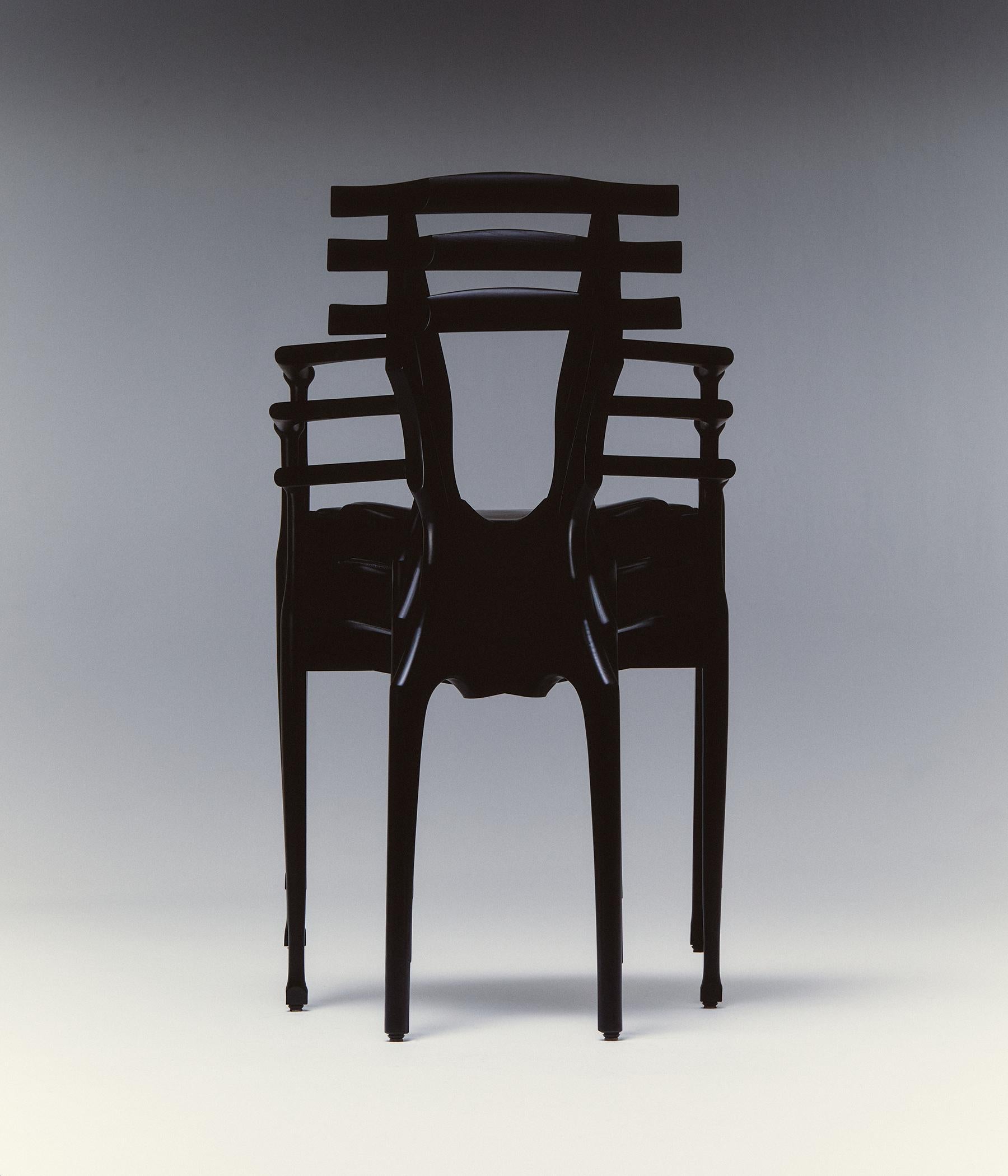 Gaulino chair by Oscar Tusquets ash wood black lacquer leather hide seat, Spain For Sale 2