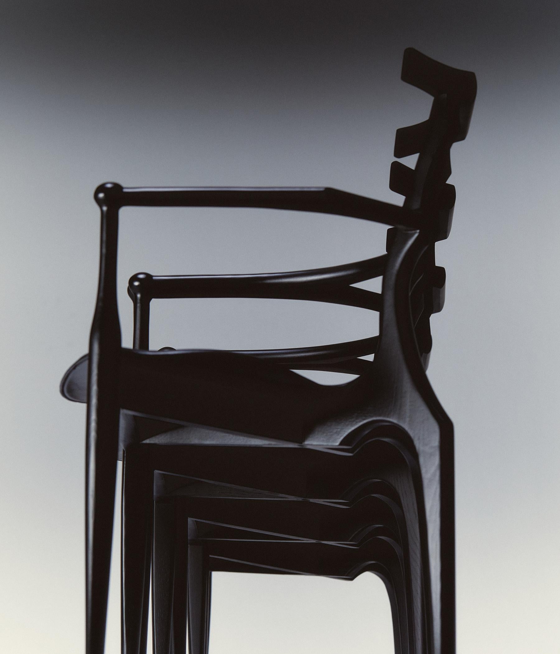 Gaulino chair by Oscar Tusquets ash wood black lacquer leather hide seat, Spain For Sale 5
