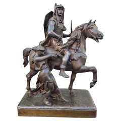 Antique Gaulish Chef On Horseback In Bronze, 19th Century