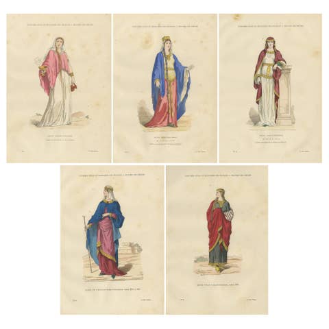 Gaulish to Carolingian Women’s Costume, French Historical Prints, 5-Plate Set