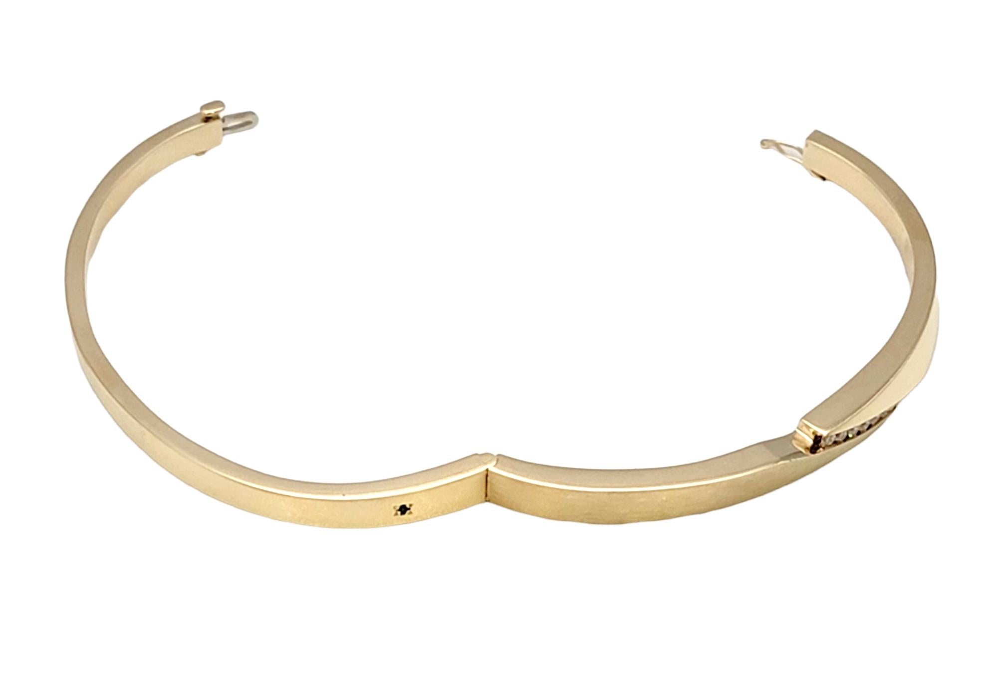 Women's Gaulthier Brushed and Polished 14 Karat Gold Crossover Bangle with Diamonds For Sale