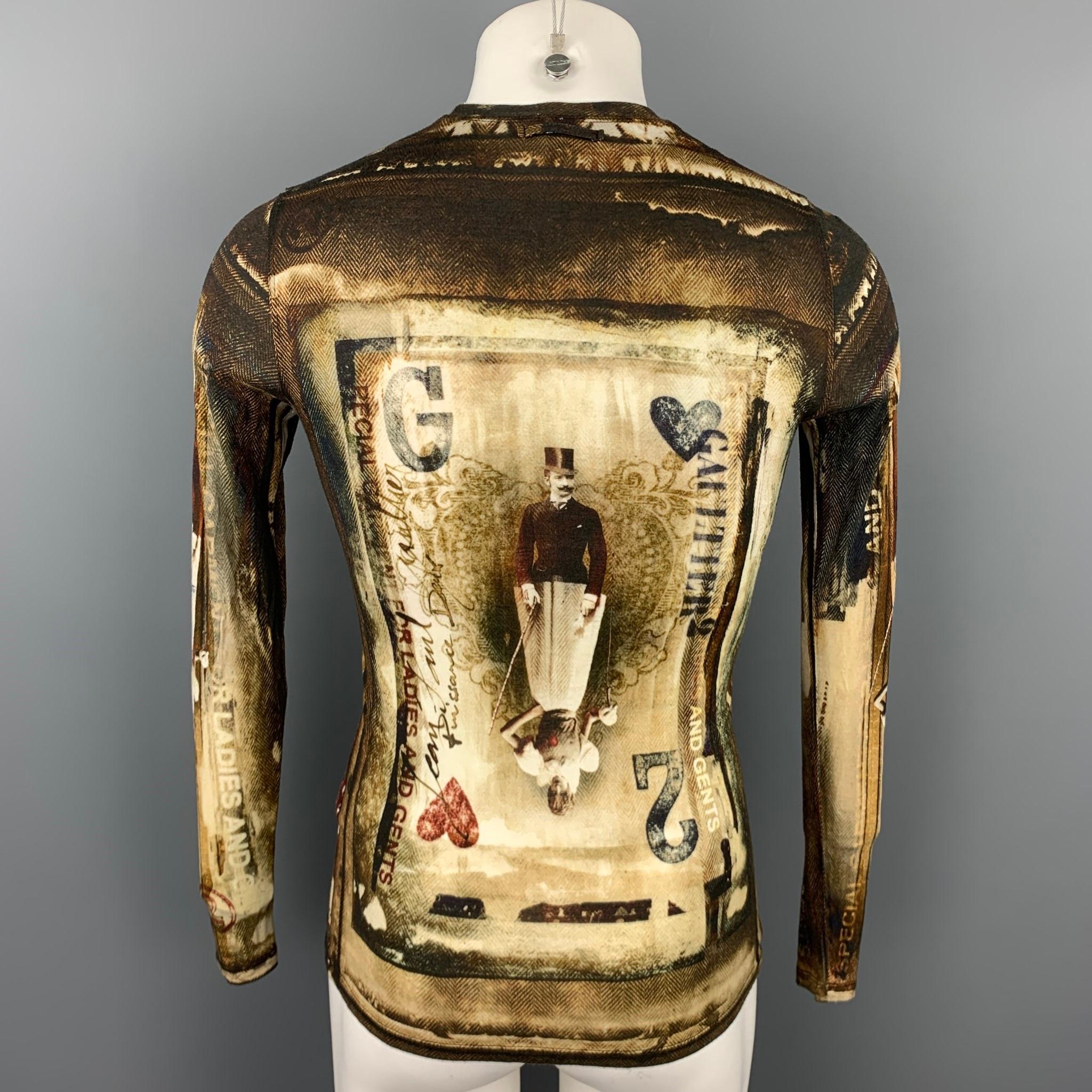 GAULTIER 2 by JEAN PAUL GAULTIER Size S Brown & Beige Print Rayon Pullover In Good Condition In San Francisco, CA