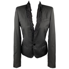 GAULTIER 2 by JEAN PAUL GAULTIER Size XS Black Wool / Silk Ruffled Blazer