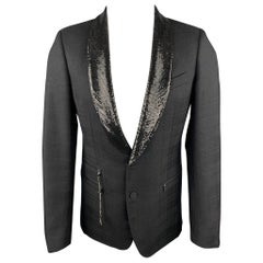 GAULTIER 2 Size 38 Black on Black Plaid Wool Shawl Collar Sport Coat