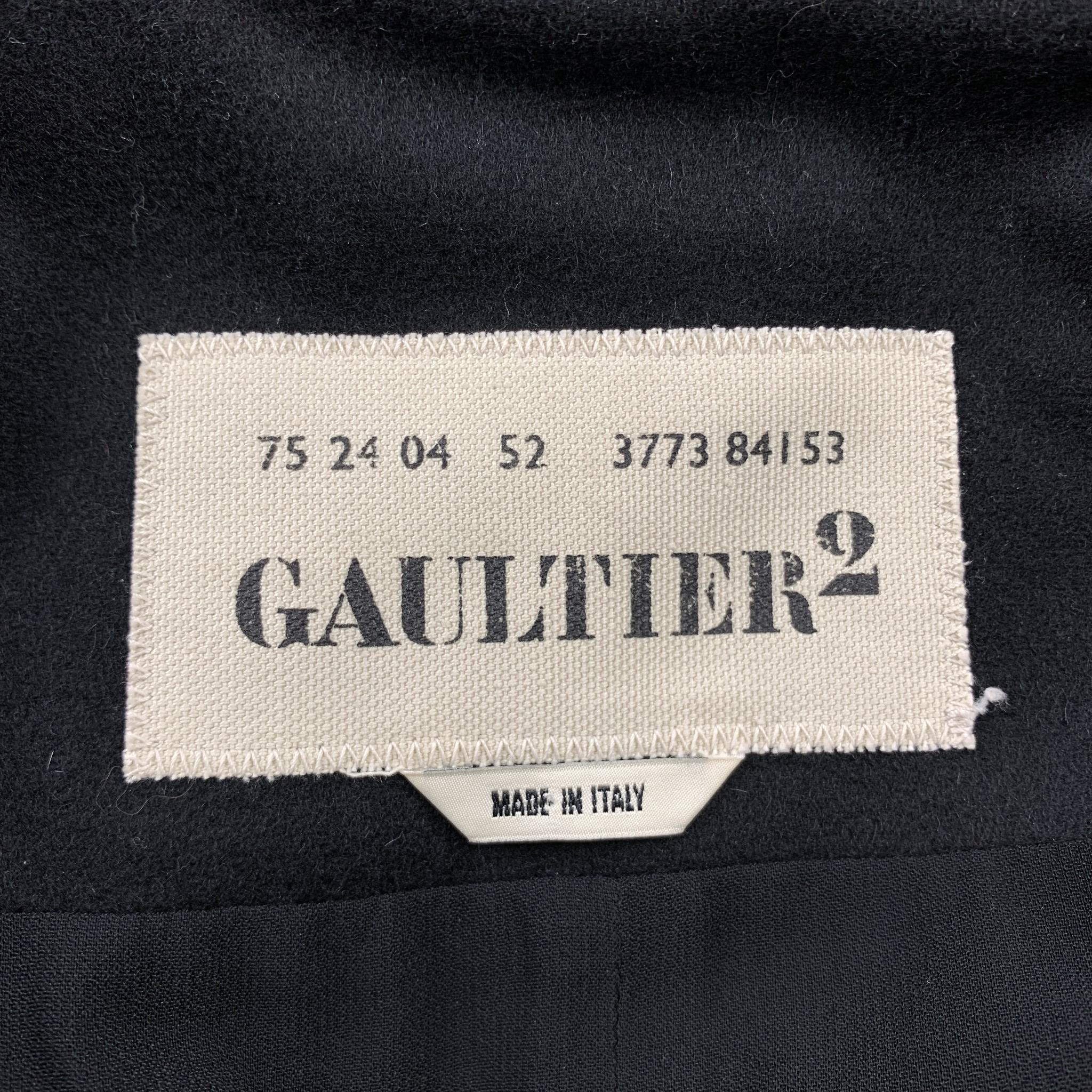 GAULTIER 2 Size 6 Black Virgin Wool Leather Trim Shift Dress In Excellent Condition In San Francisco, CA