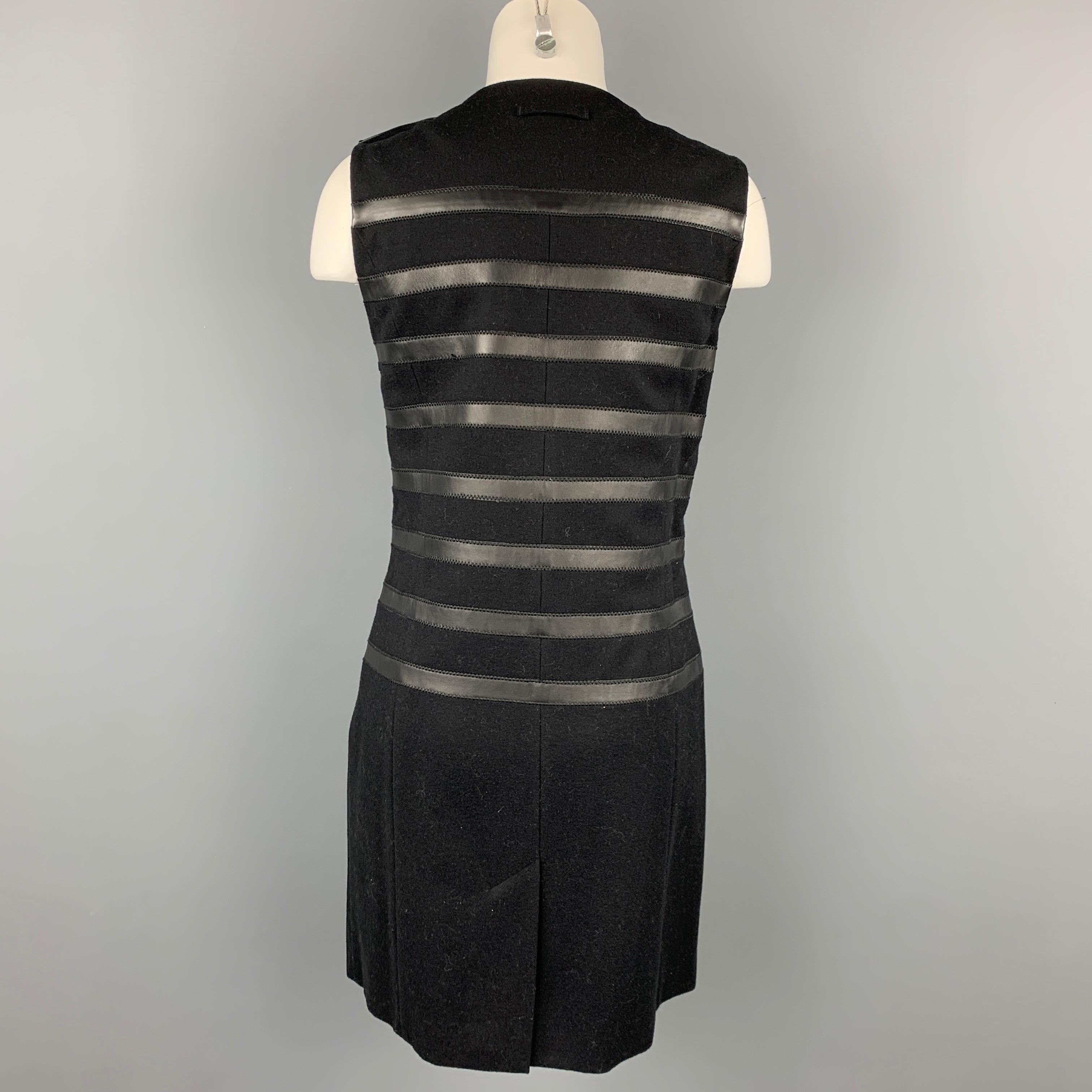 GAULTIER 2 Size 8 Black Wool Blend Leather Trim Shift Dress In Good Condition In San Francisco, CA
