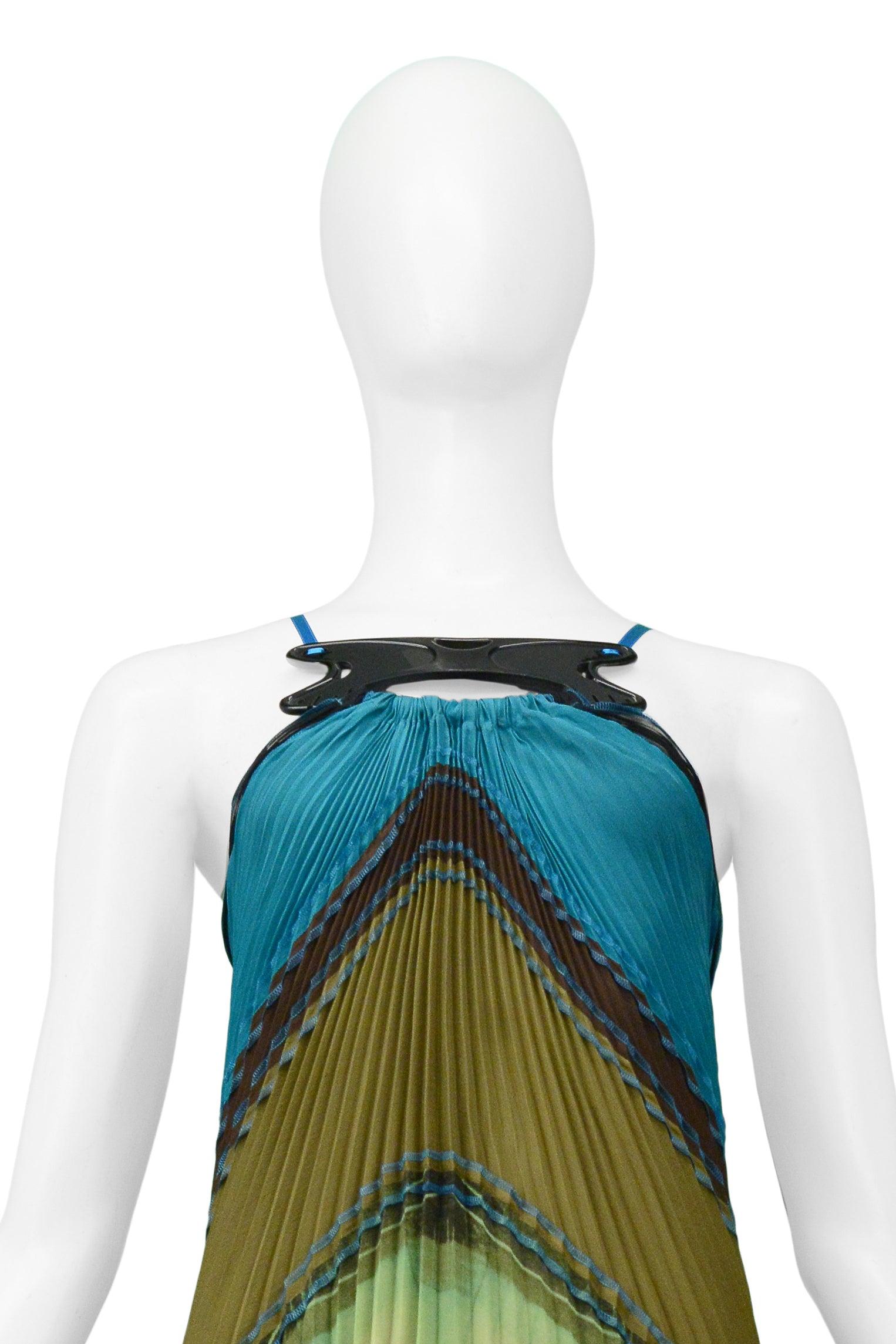 Women's Gaultier 2005 Futuristic Pleated Halter Gown With Acrylic Collar