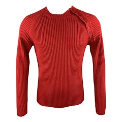 GAULTIER JEANS Size L Red Ribbed Knit Wool JSPG Button Sleeve Pullover