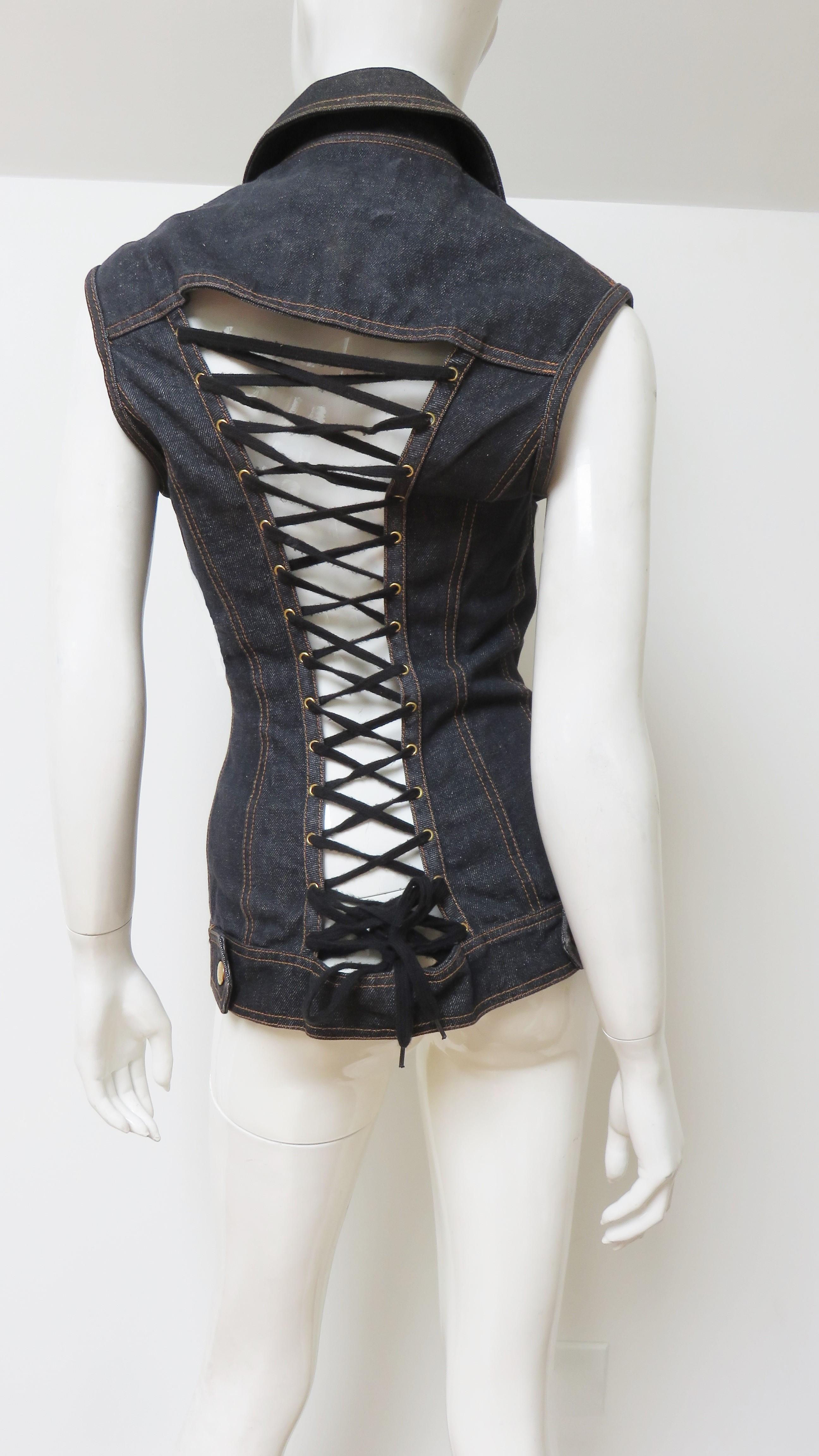 Gaultier Jeans, giacca in denim con lacci e laccetti in vendita 2