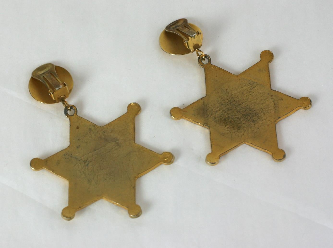 Gaultier Sheriff Badge Earrings In Good Condition For Sale In New York, NY