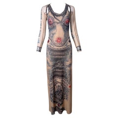 Gaultier SS 1994 'Les Tatouages' Mesh Tattoo Maxi Dress and Jacket