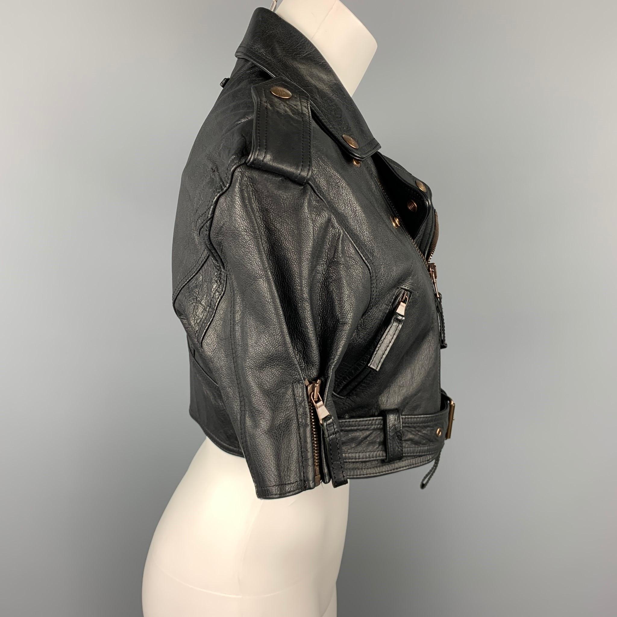 GAULTIER2 by JEAN PAUL GAULTIER Size 8 Black Leather Cropped Motorcycle Jacket In Good Condition In San Francisco, CA