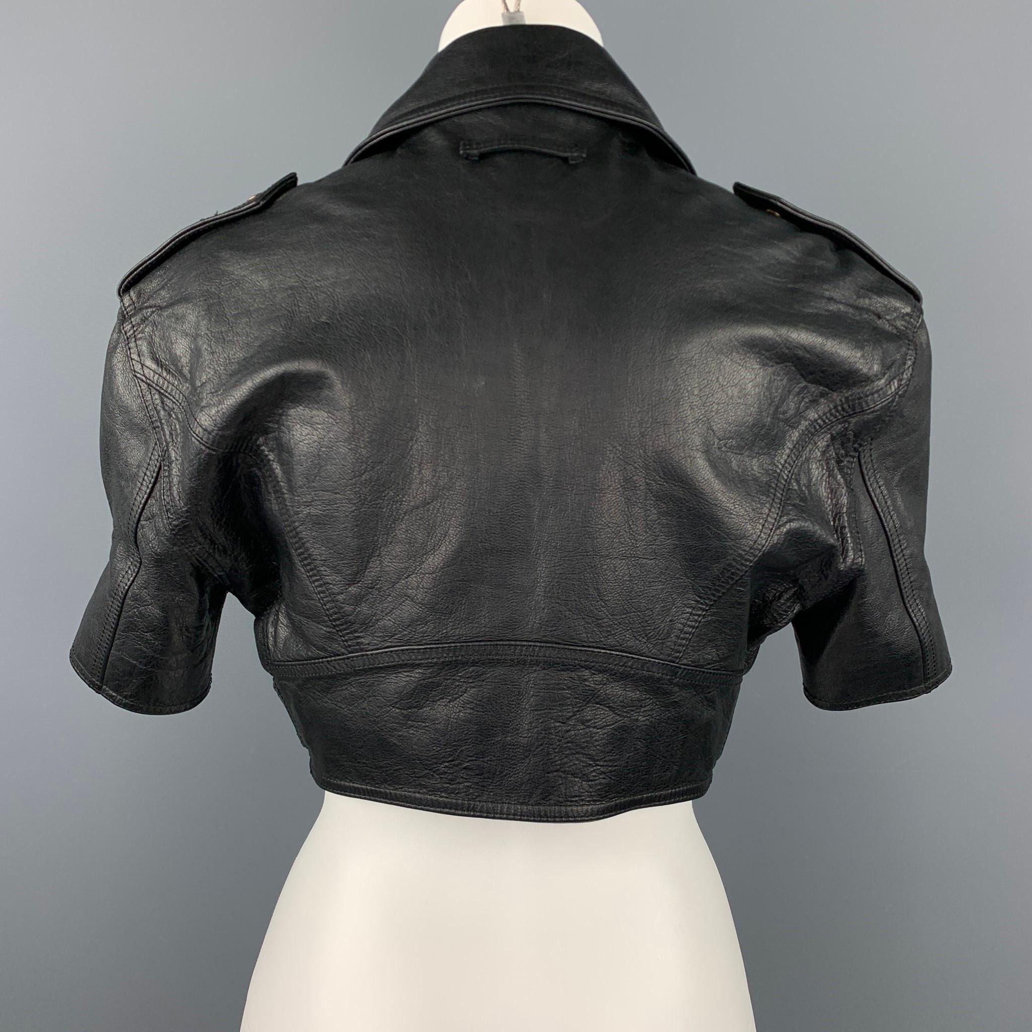 Women's GAULTIER2 by JEAN PAUL GAULTIER Size 8 Black Leather Cropped Motorcycle Jacket