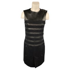 GAULTIER2 by Jean Paul Gaultier Size 8 Black Wool Blend Leather Trim Shift Dress