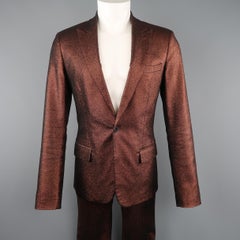 GAULTIER2 JEAN PAUL GAULTIER 38 Copper Metallic Sparkle Peak Lapel Skinny Suit