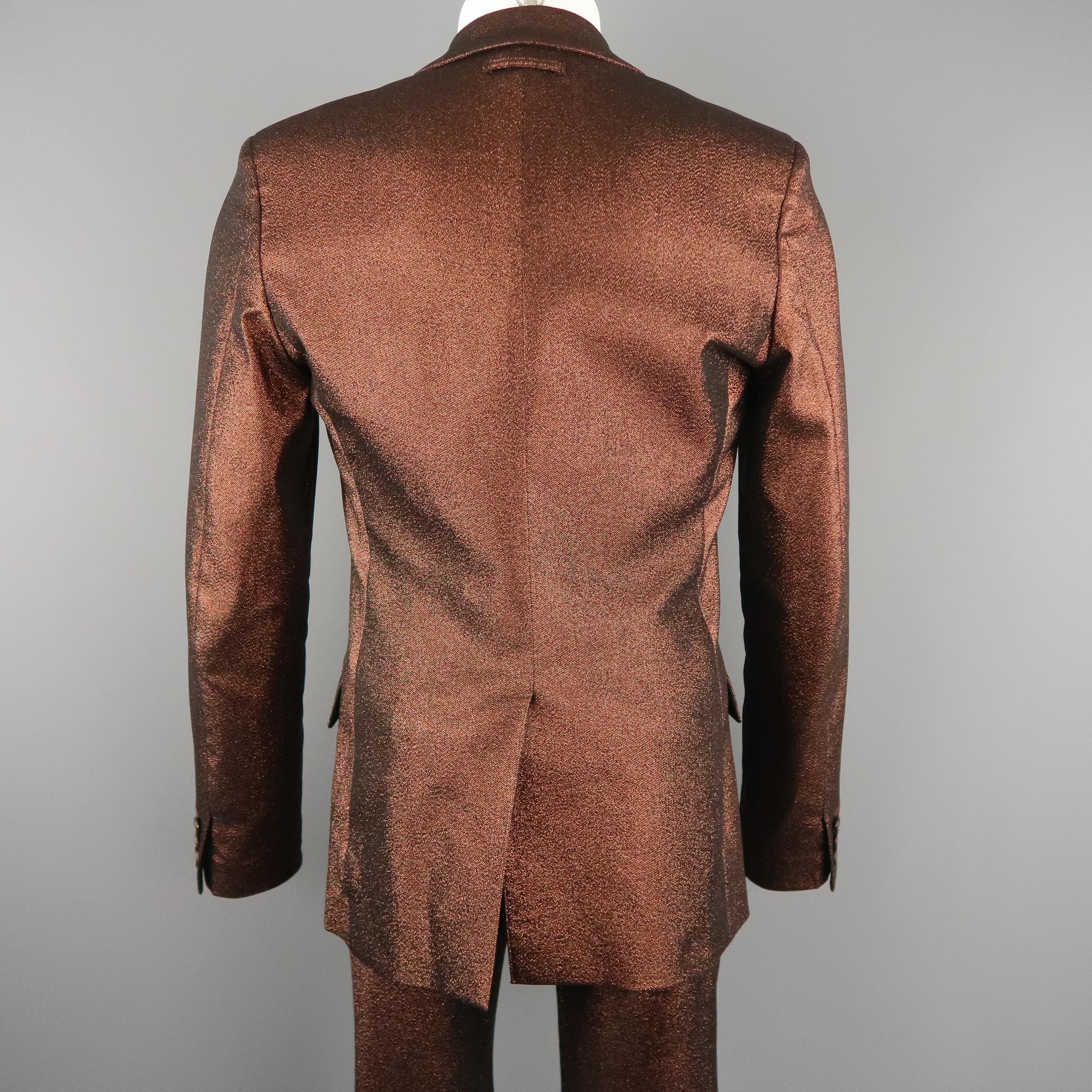GAULTIER2 JEAN PAUL GAULTIER 38 Copper Metallic Sparkle Peak Lapel Skinny Suit 1
