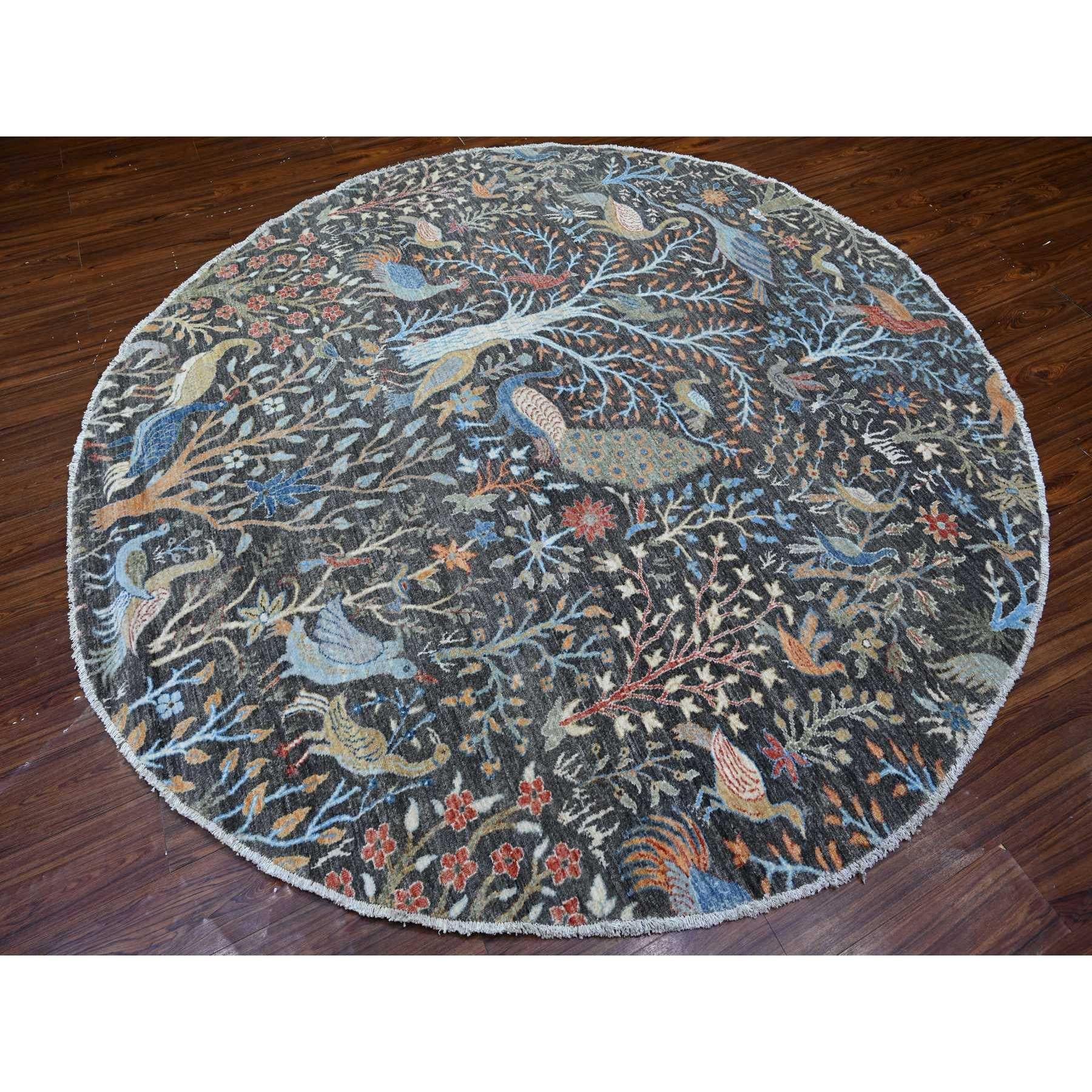 Oushak Gauntlet Gray Afghan Wool Hand Knotted Peshawar Oriental Round Rug Rug 7'11