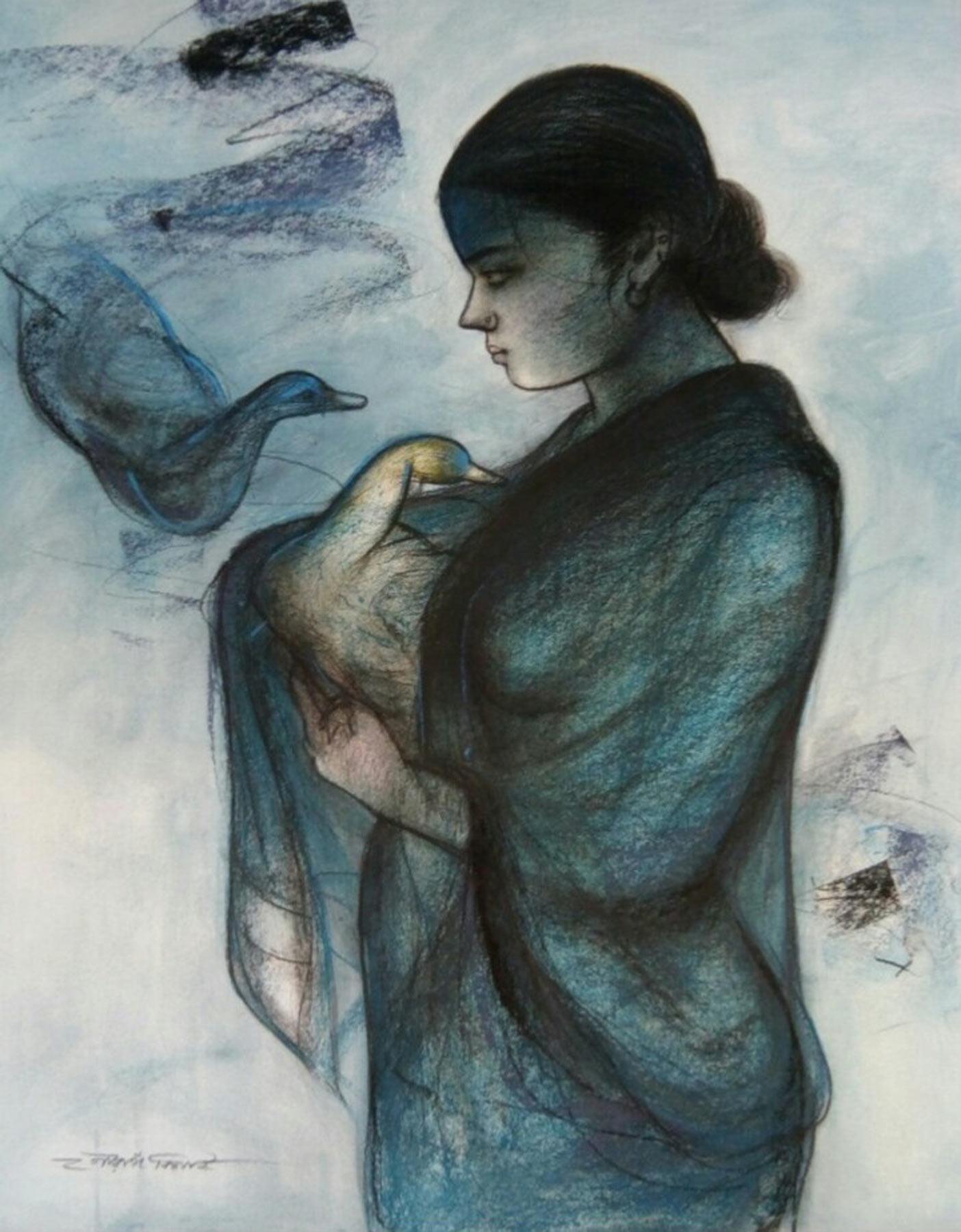 woman and swan painting