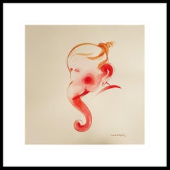 Ganesh, God, Watercolor on paper, Red, Pink, Brown by Bengal Artist "In Stock"