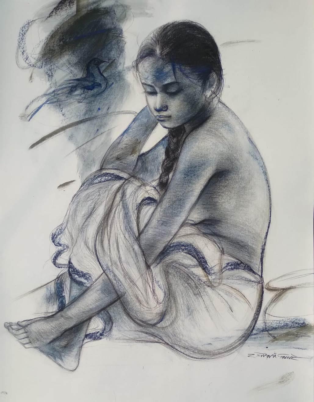 Gaurango Beshai  Figurative Painting - Untitled, Mixed Media on Paper by Contemporary Artist “In Stock”