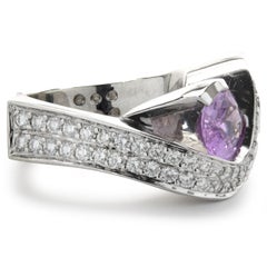 Gauthier 14 Karat White Gold Blue and Pink Sapphire and Diamond Bypass Ring