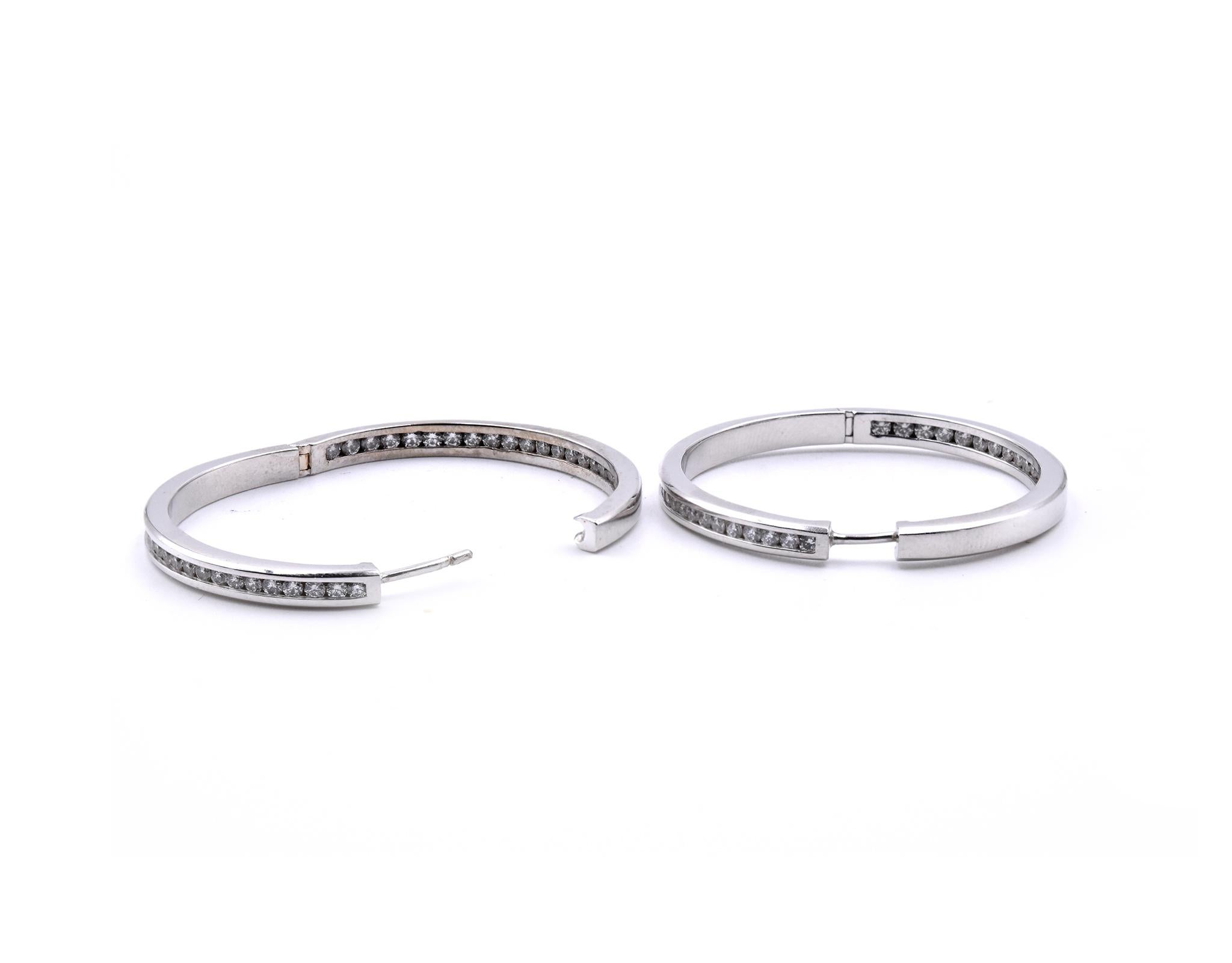 Gauthier 14 Karat White Gold Channel Set Diamond Inside Outside Hoop Earrings In Excellent Condition For Sale In Scottsdale, AZ