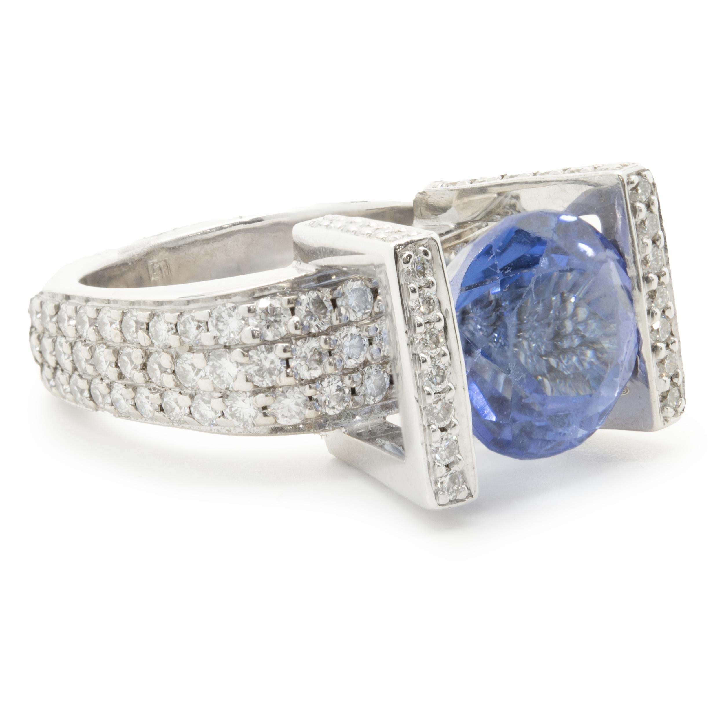 Gauthier 14 Karat White Gold Tanzanite and Diamond Structure Ring In Excellent Condition For Sale In Scottsdale, AZ