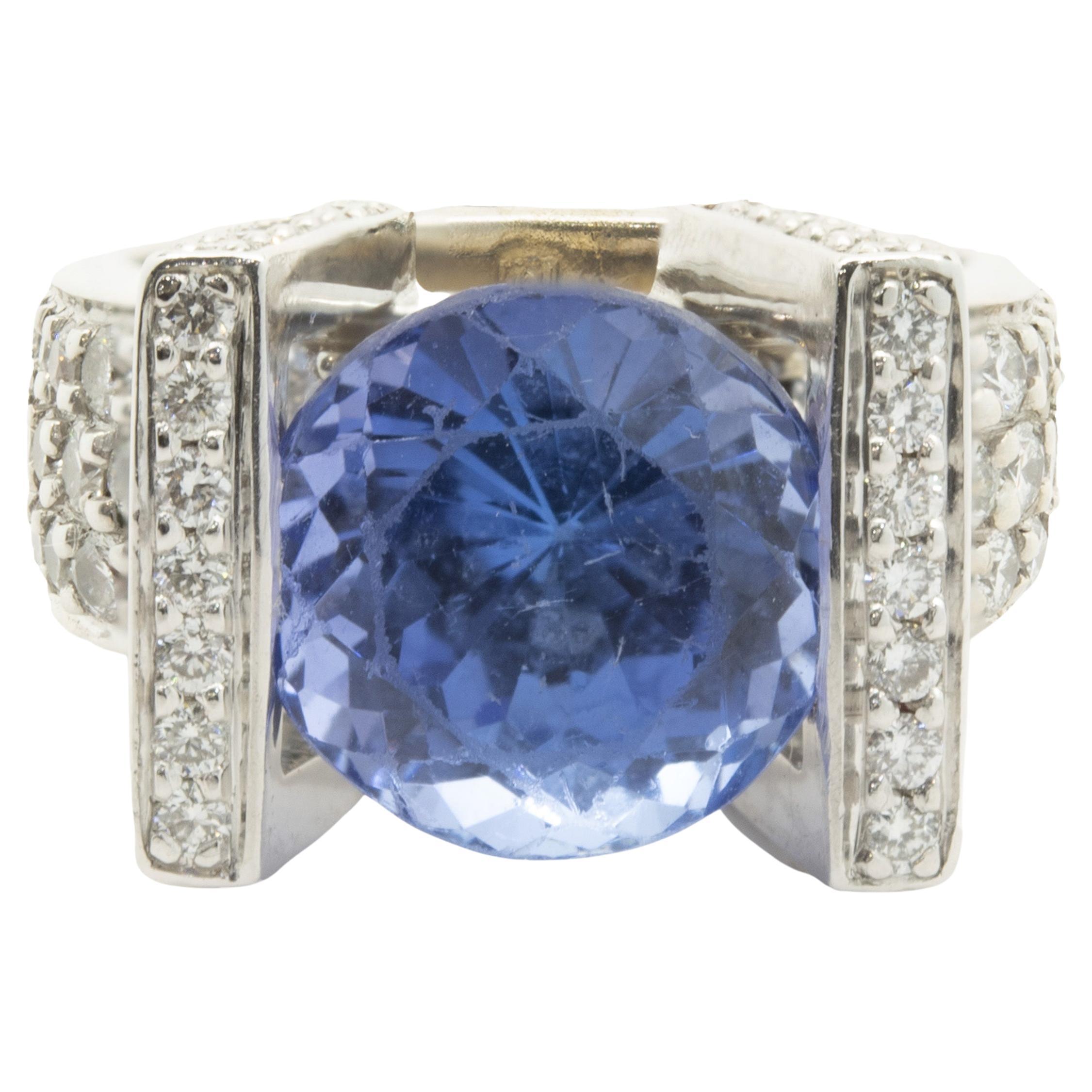 Gauthier 14 Karat White Gold Tanzanite and Diamond Structure Ring For Sale