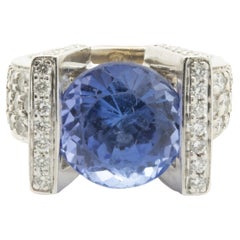 Anillo Estructura Gauthier Oro Blanco 14 Kilates Tanzanita y Diamante