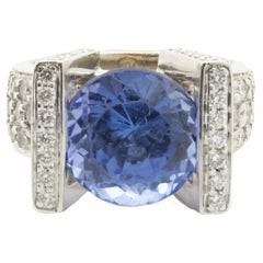 Gauthier 14 Karat White Gold Tanzanite and Diamond Structure Ring