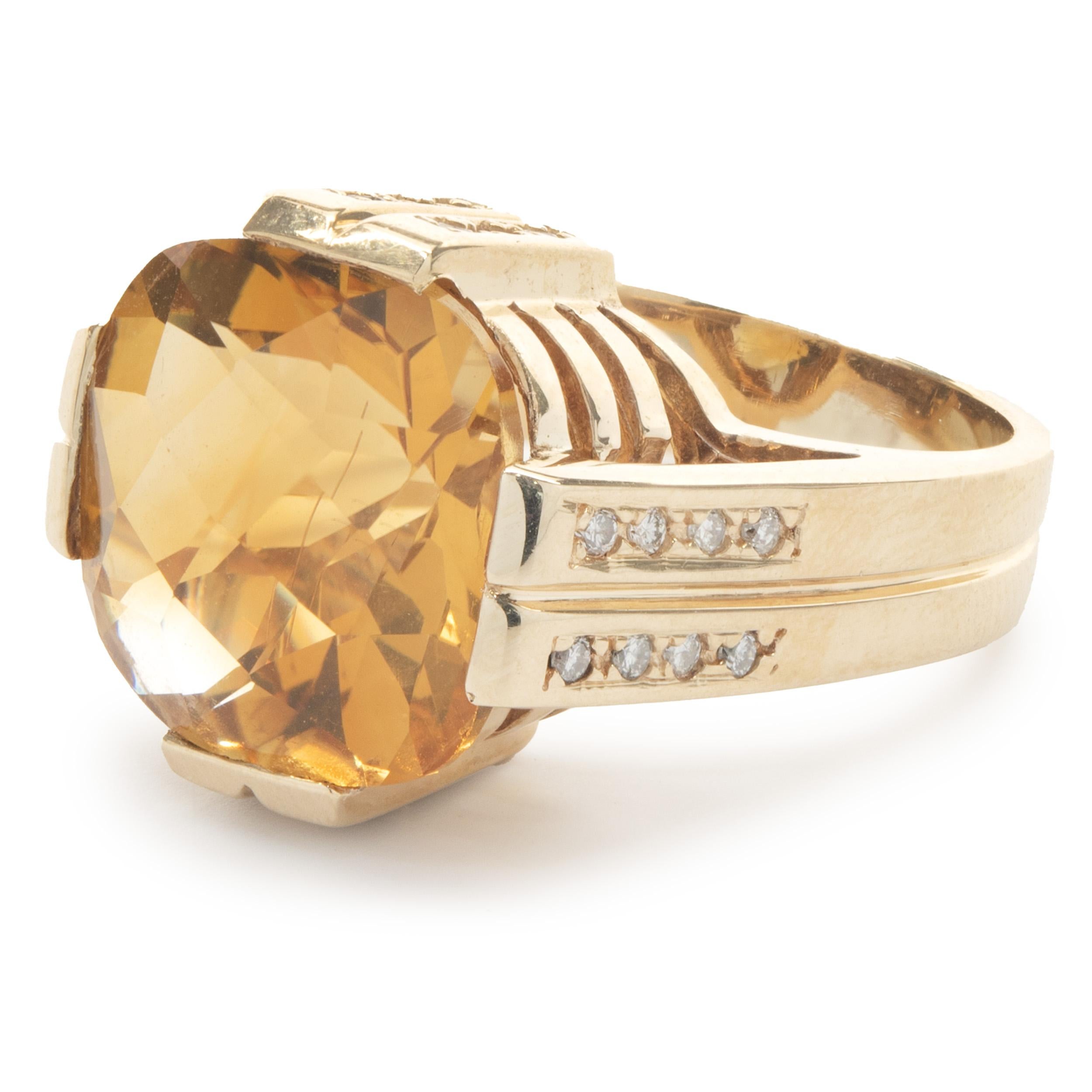 Gauthier 14 Karat Yellow Gold Citrine and Diamond Ring In Excellent Condition In Scottsdale, AZ