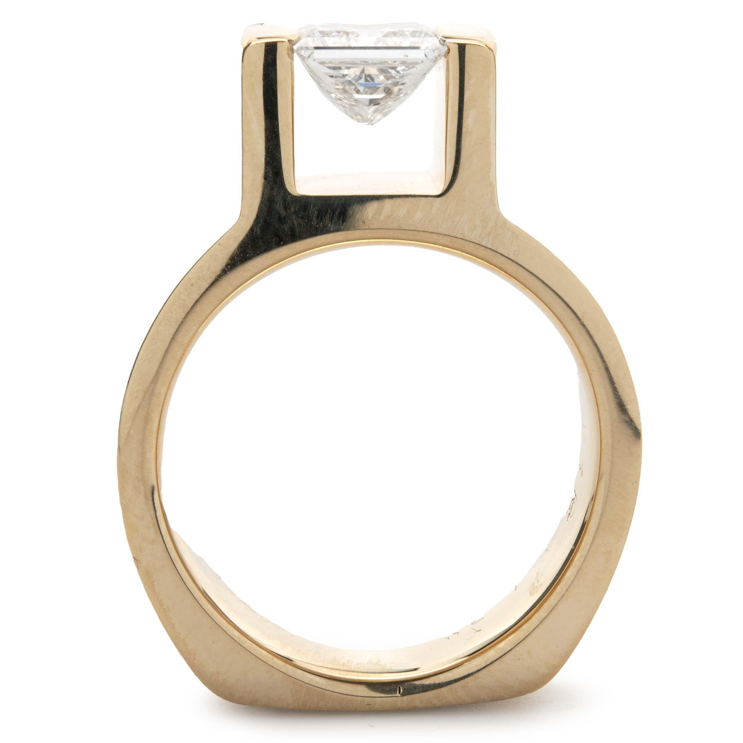 Princess Cut Gauthier 14 Karat Yellow Gold Diamond Engagement Ring