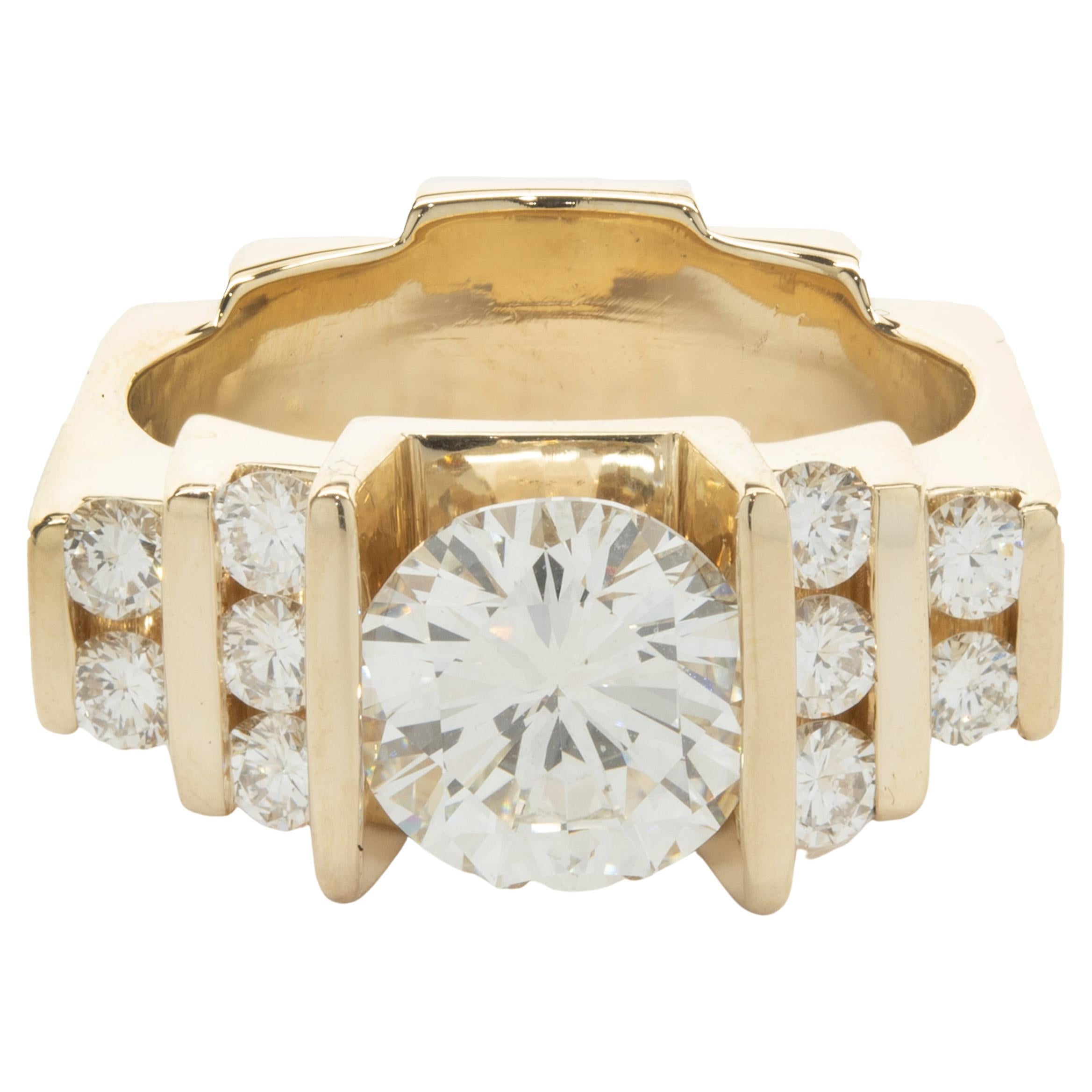 Anello di fidanzamento con diamante tondo taglio brillante Gauthier in oro giallo 14 carati