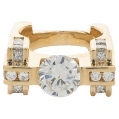 Gauthier 14 Karat Yellow Gold Round Brilliant Cut Diamond Engagement Ring