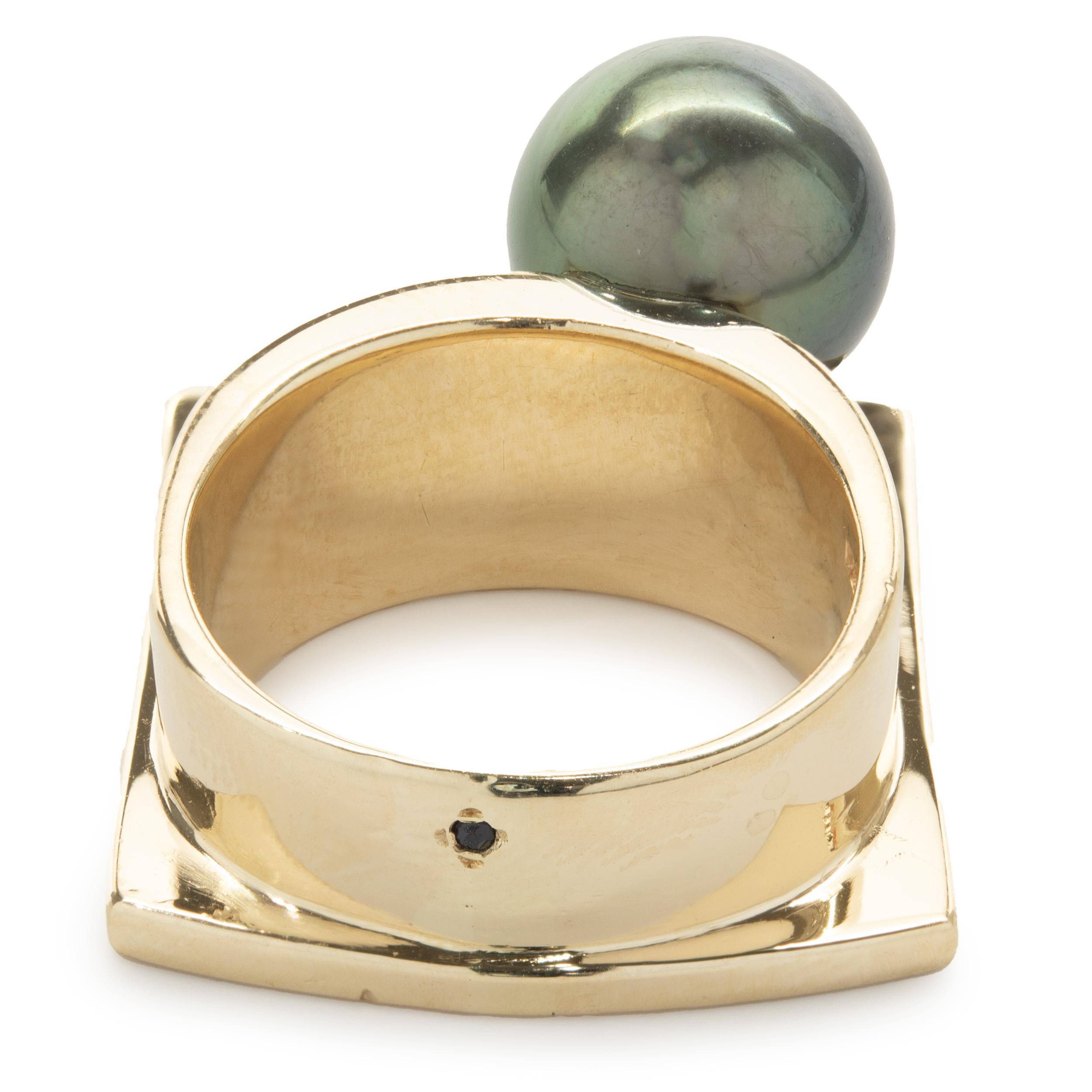 Gauthier 14 Karat Yellow Gold Tahitian Pearl and Diamond Wall Ring In Excellent Condition In Scottsdale, AZ